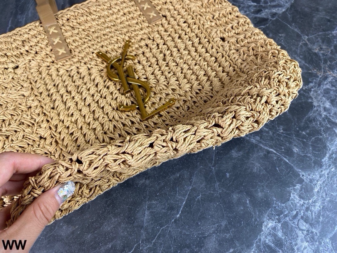 YSL raffia grass woven shopping bags