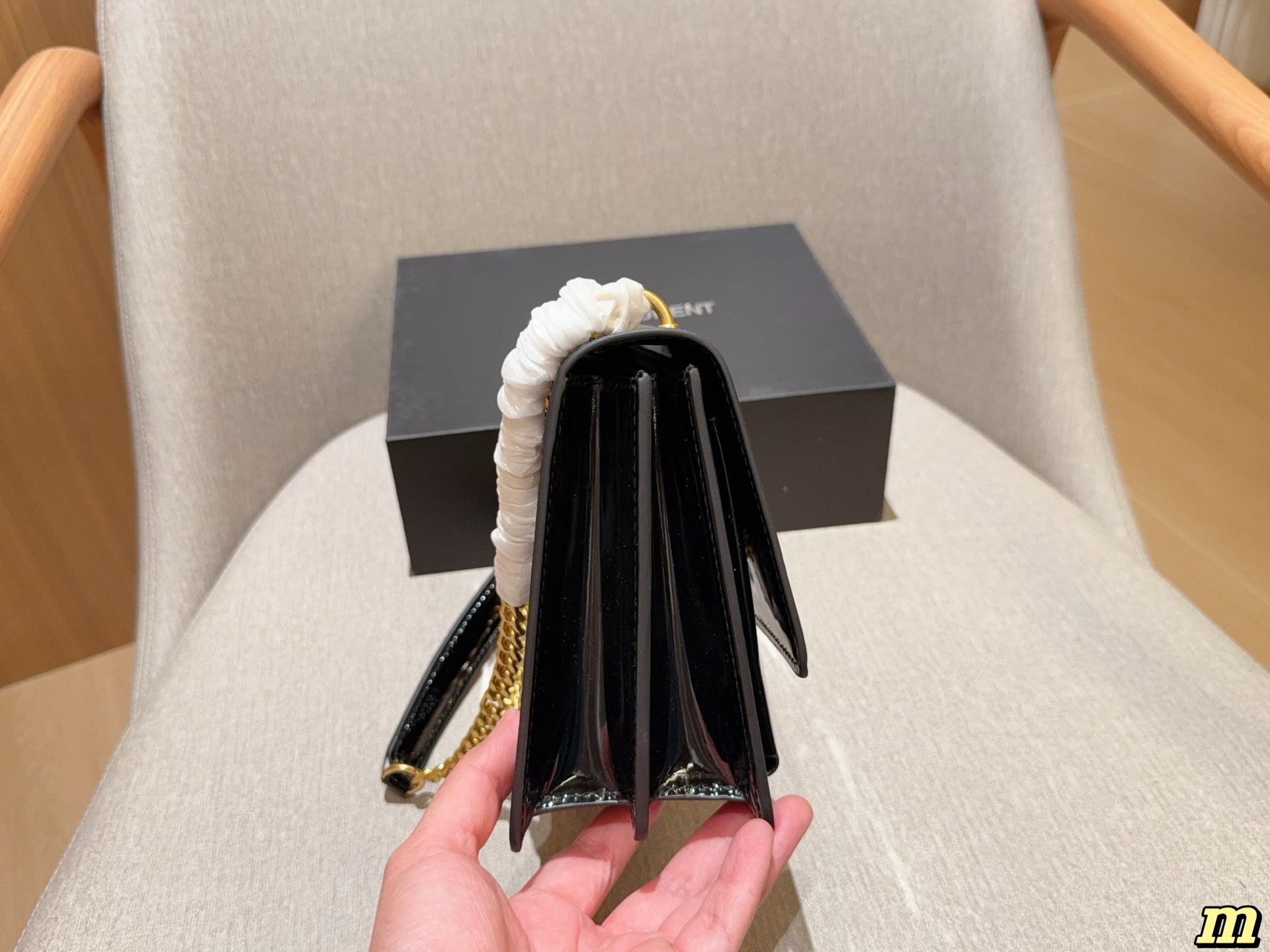 YSL patent leather flip-top chain organ bag