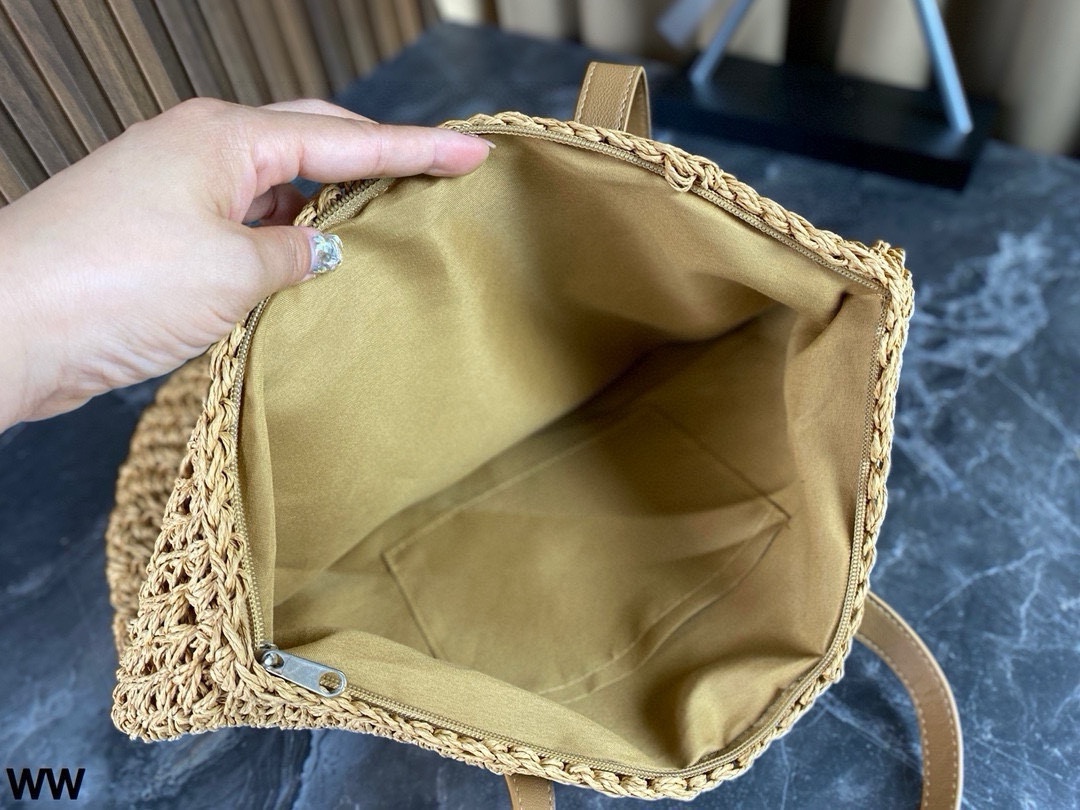 YSL raffia grass woven shopping bags