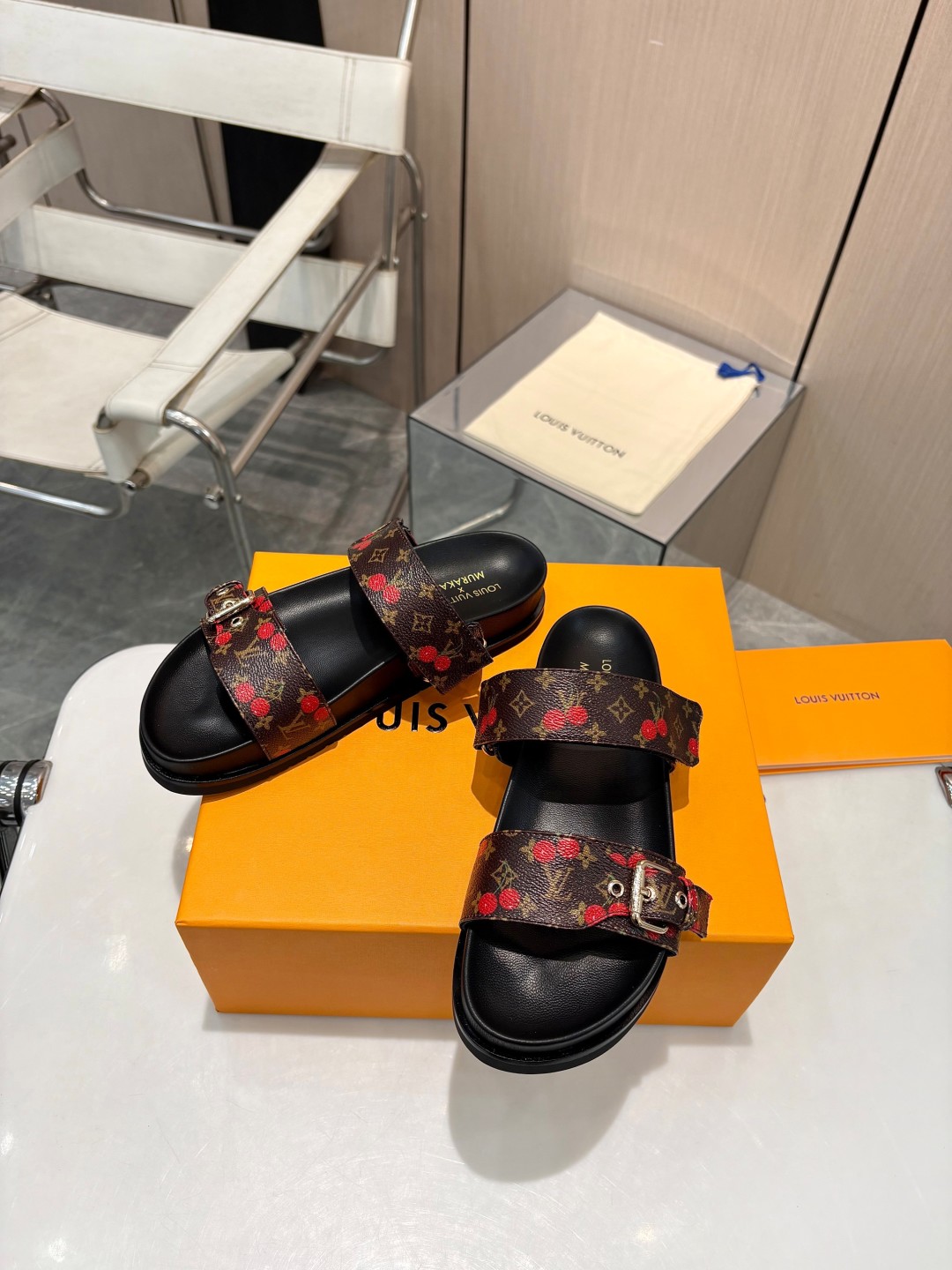 LV cherry slippers