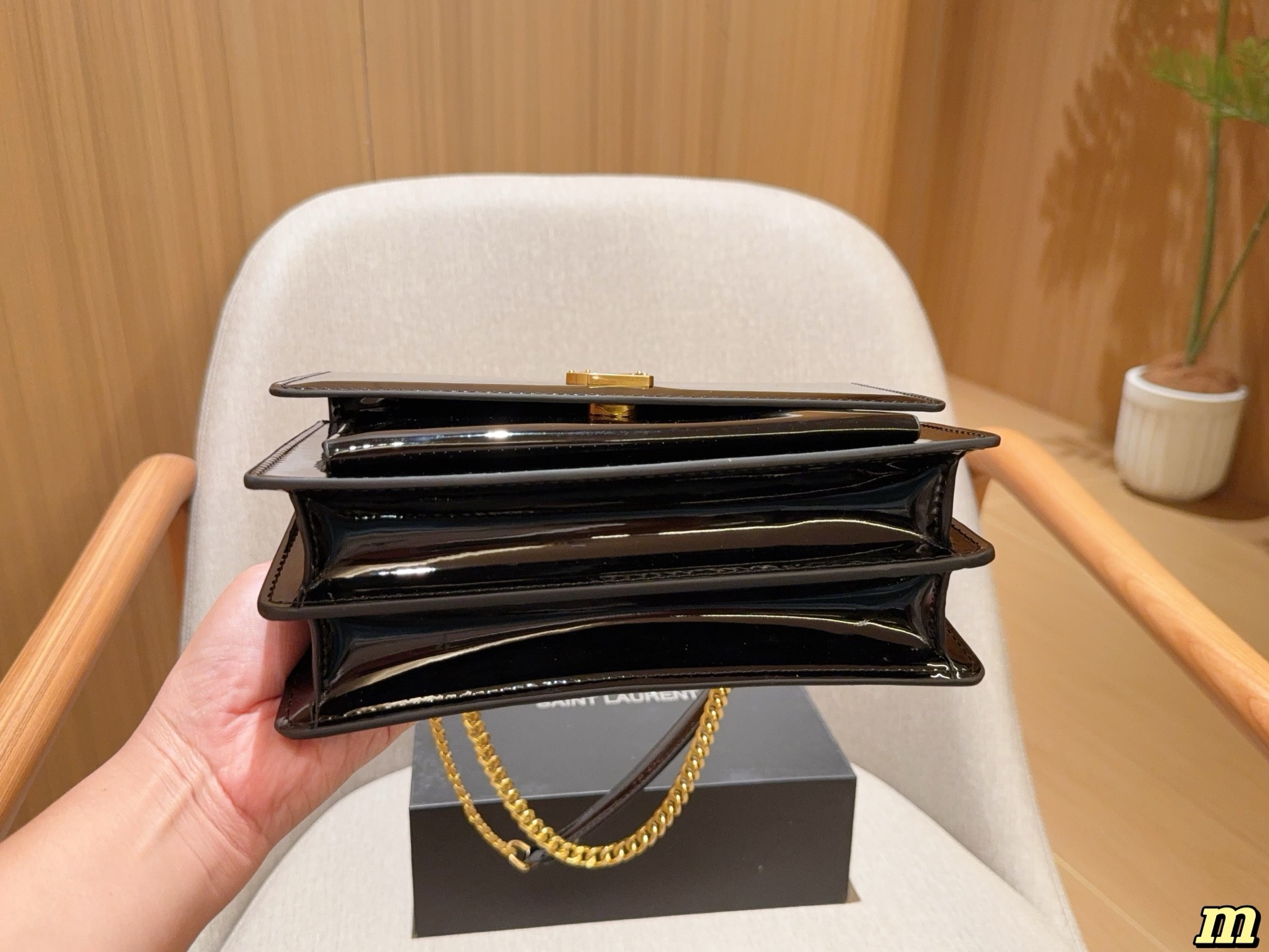 YSL patent leather flip-top chain organ bag