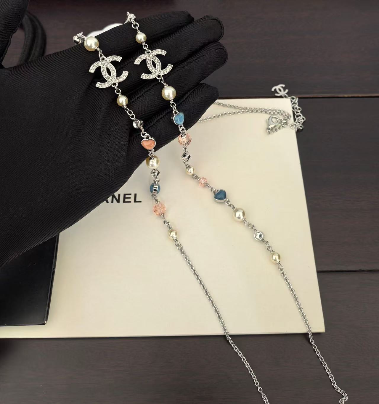 Chanel blue and pink heart-shaped necklace