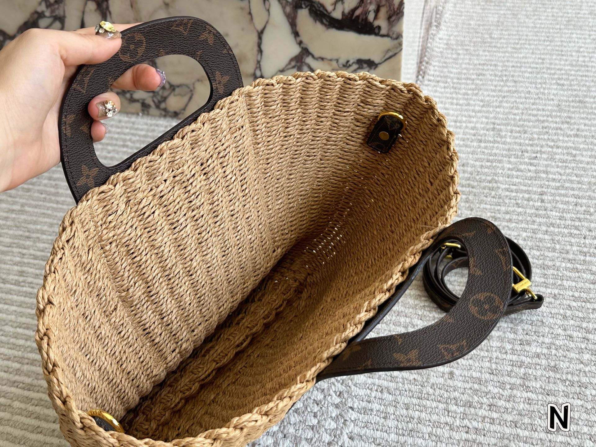 LV straw woven bag hand crossbody casual