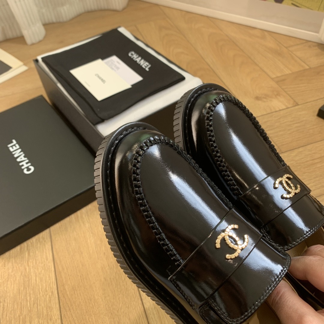 Chanel loafer shoes  cow leather sole
