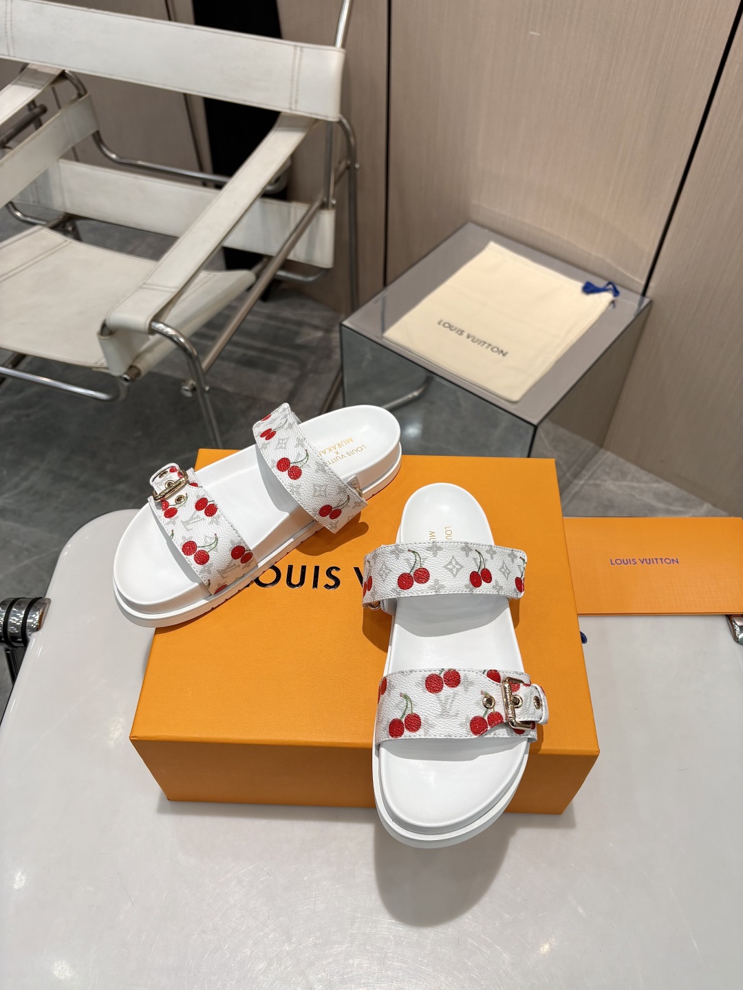 LV cherry slippers