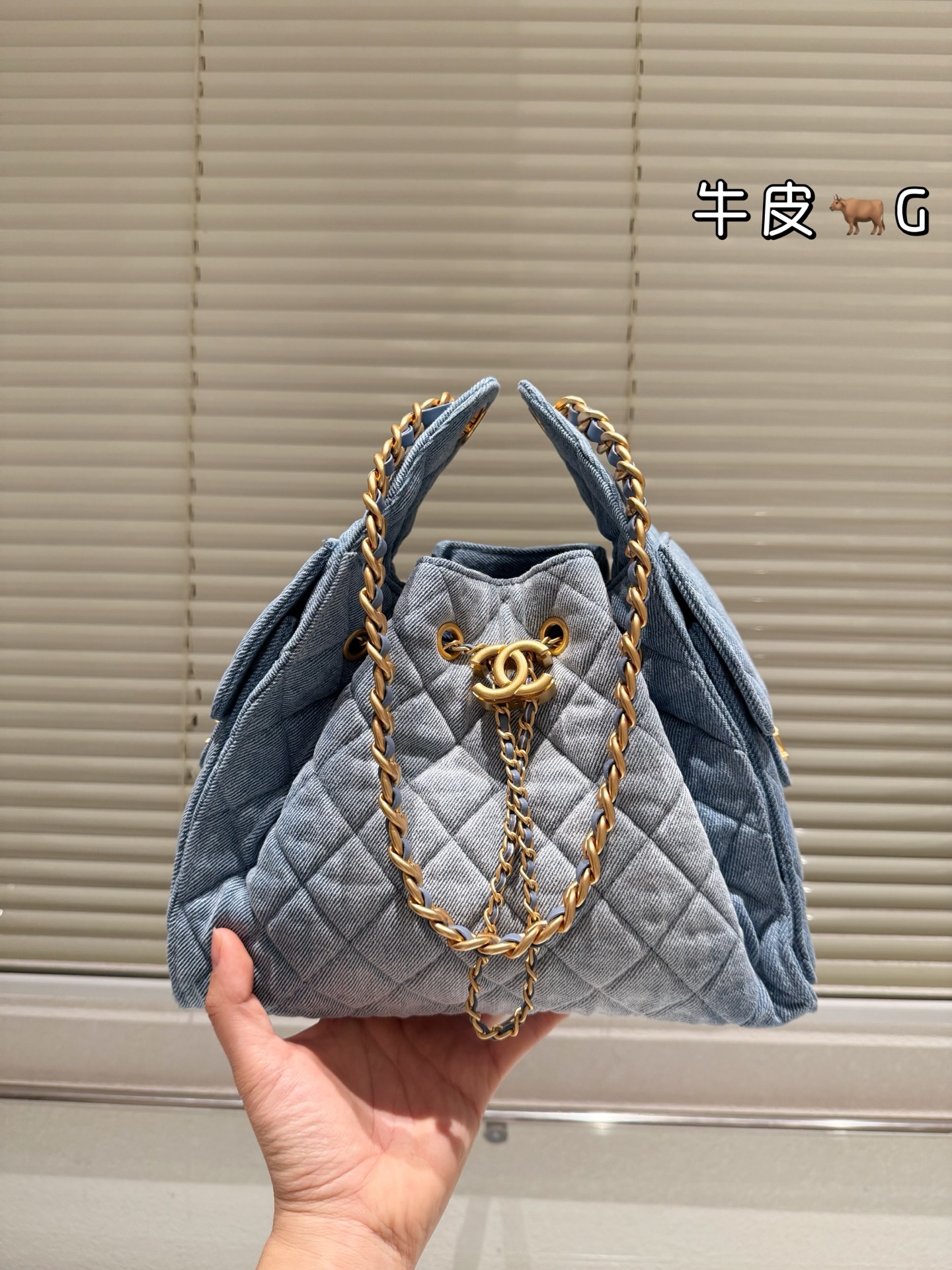 Chanel 25s small light blue denim hobo bag