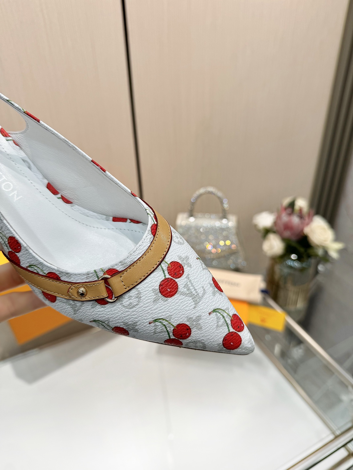 LV cherry pointed-toe high heels