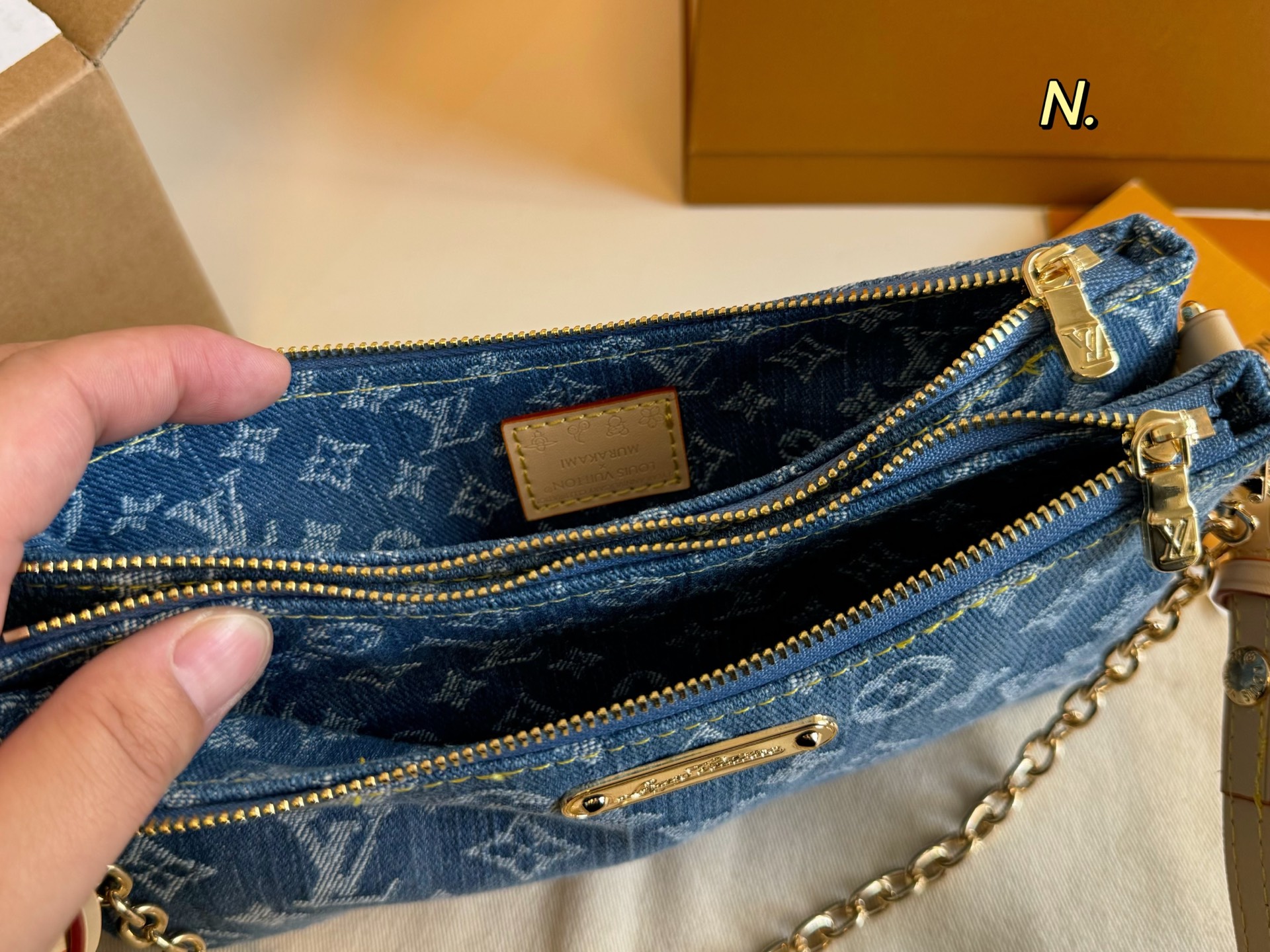 LV denim Liv pochette chain underarm bag