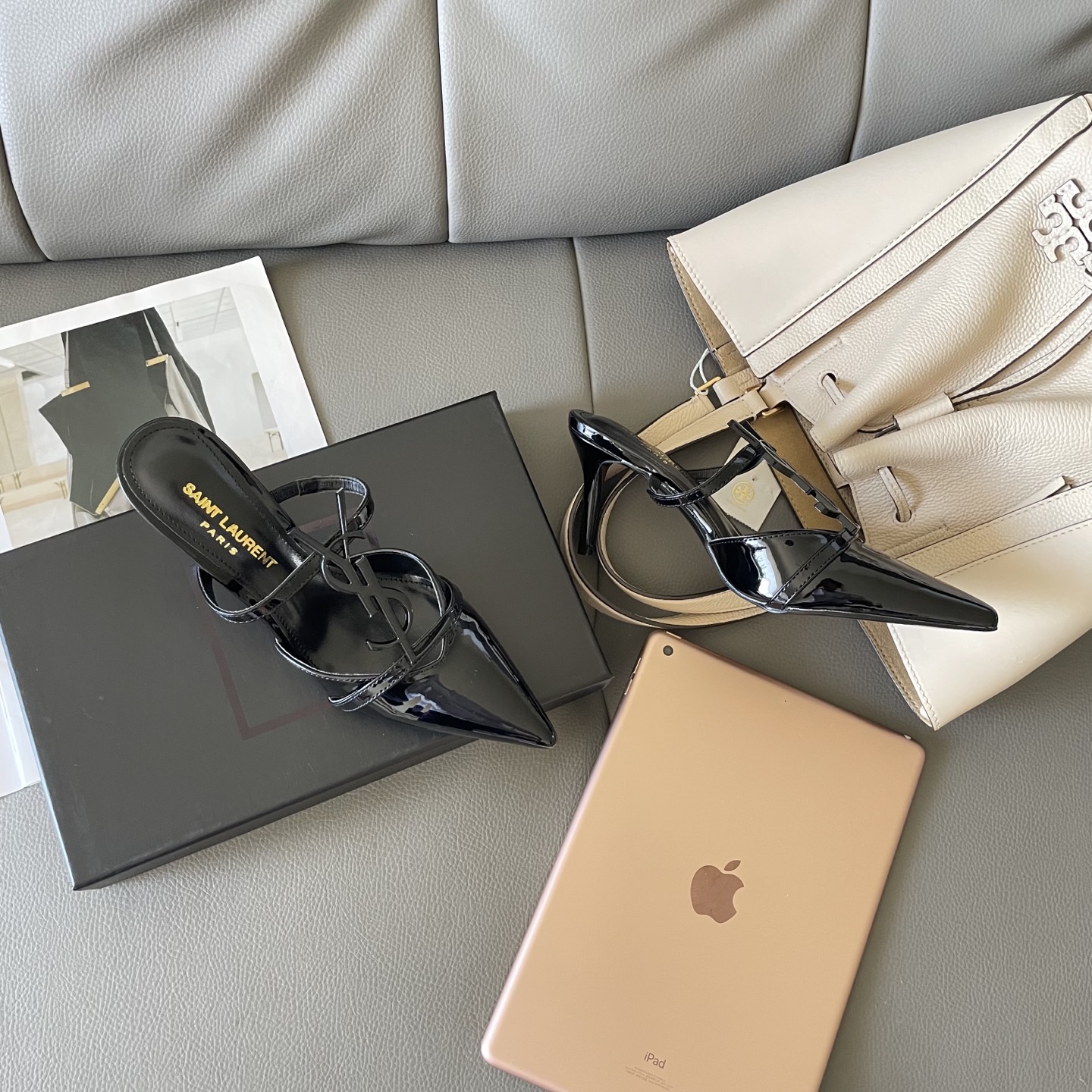 YSL summer letter buckle pointed sandals