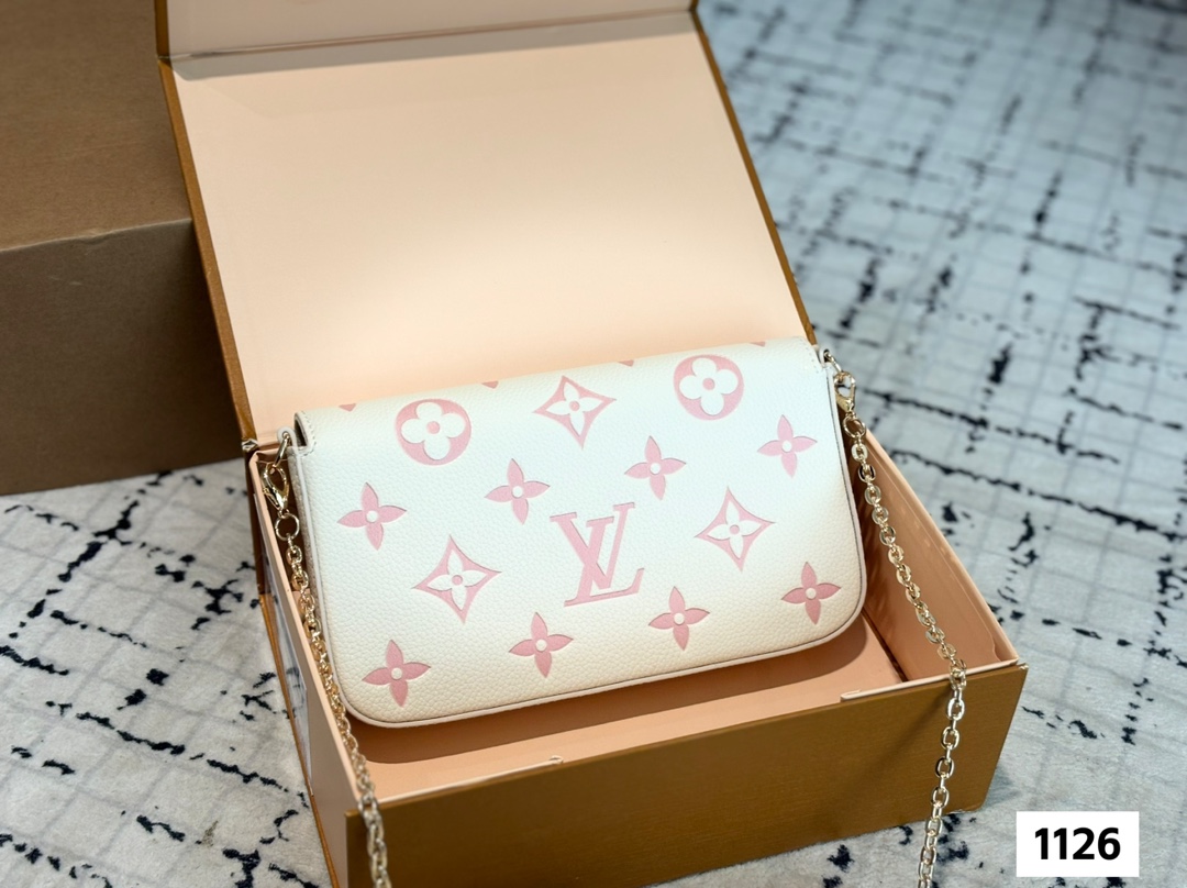 LV metal chain bag three-piece set