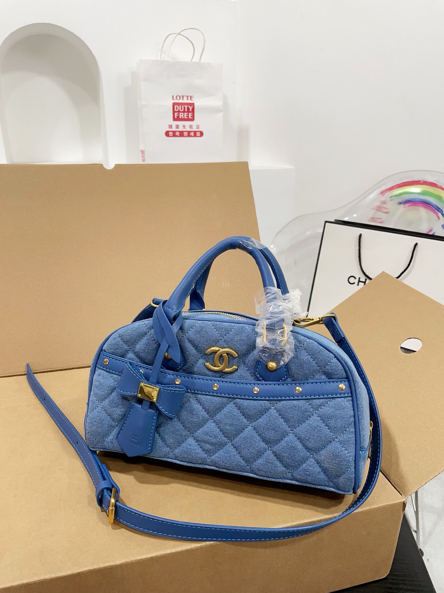Chanel denim bowling handbag