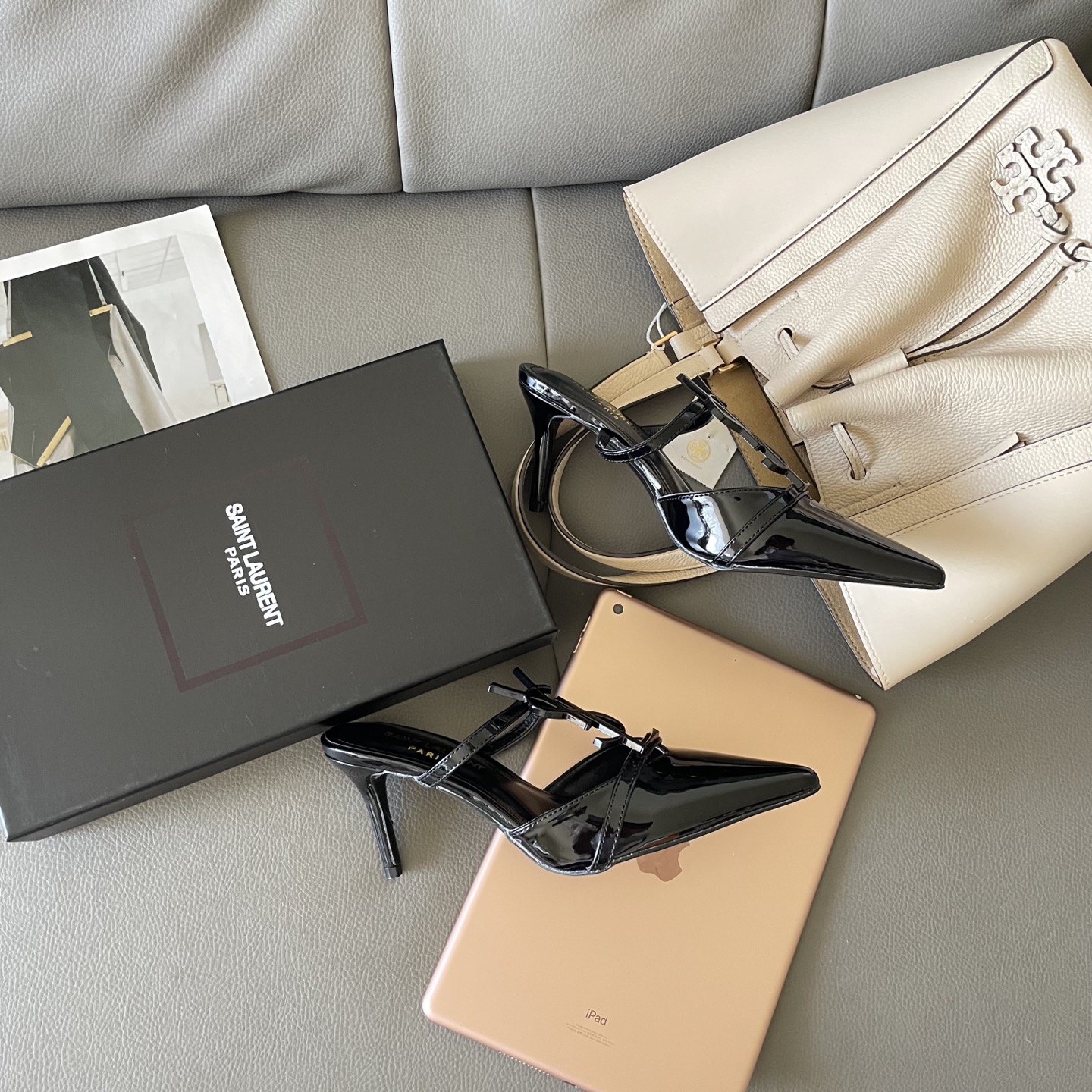 YSL summer letter buckle pointed sandals