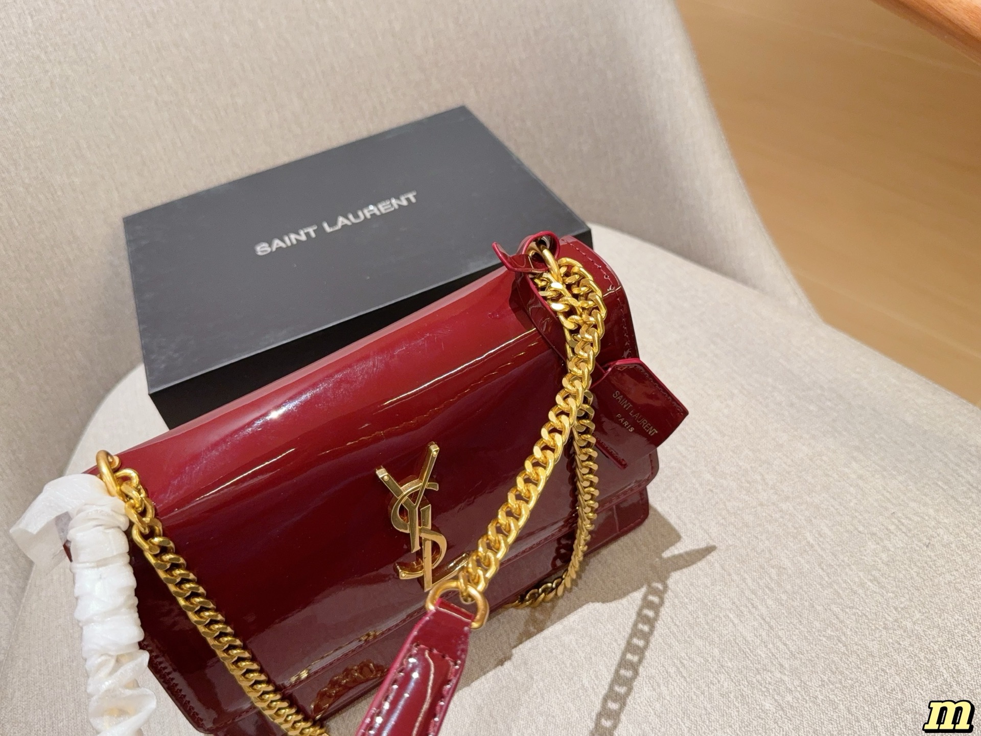 YSL patent leather flip-top chain organ bag