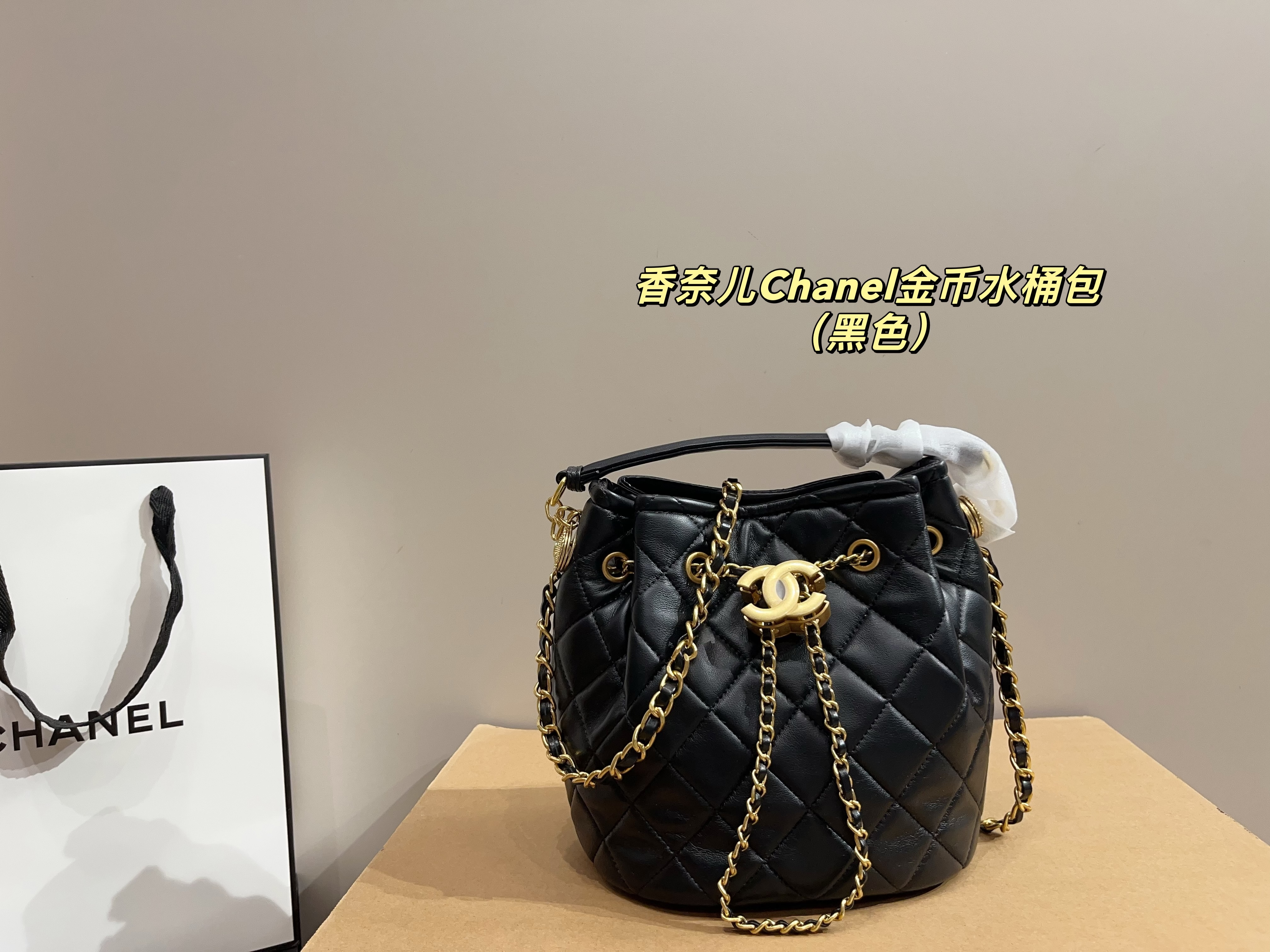 Chanel gold coin bucket bag