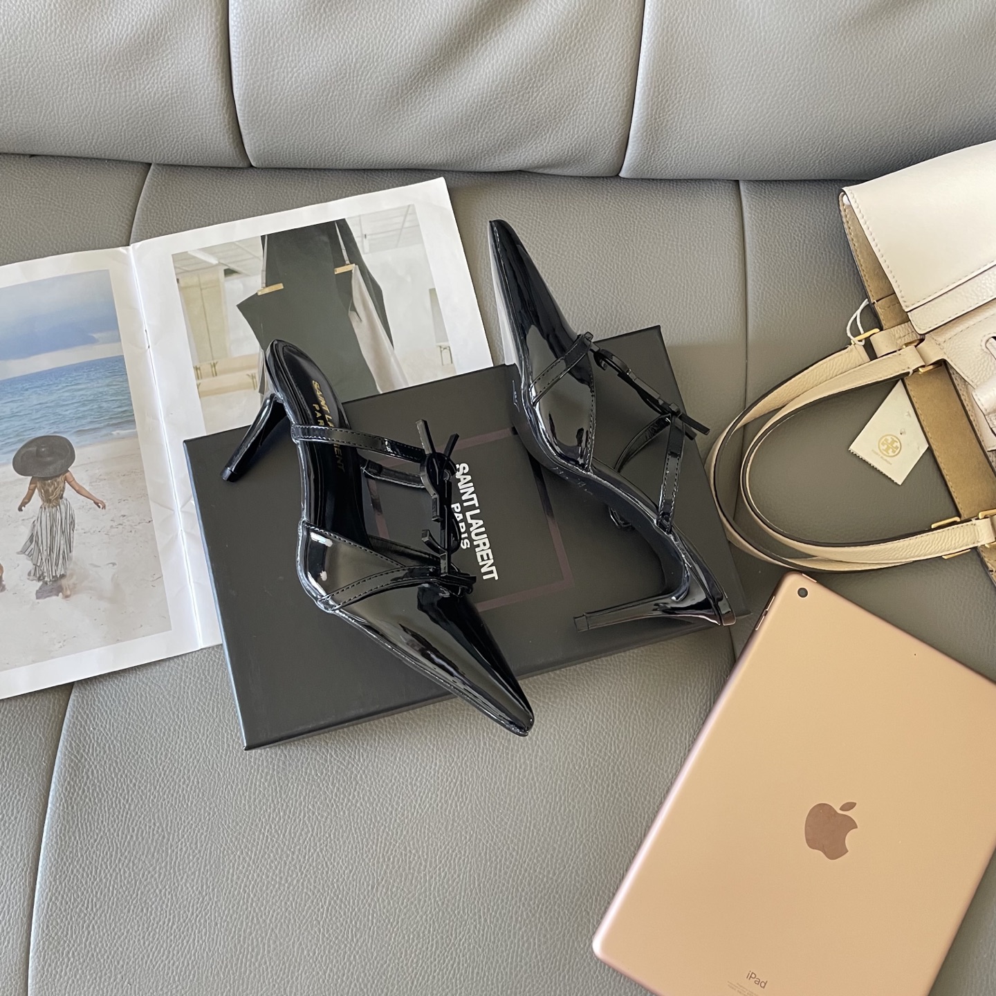 YSL summer letter buckle pointed sandals