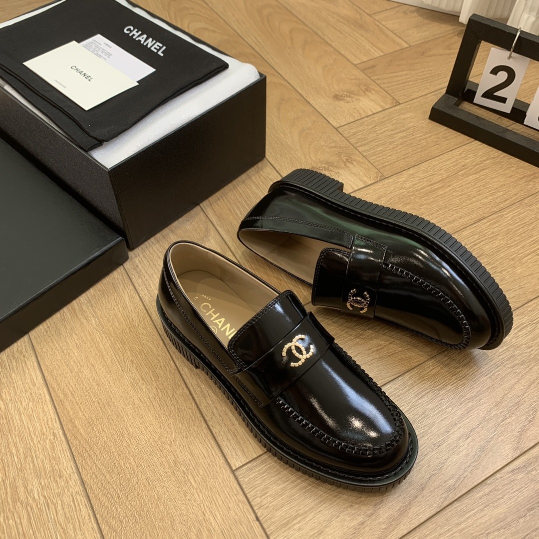 Chanel loafer shoes  cow leather sole