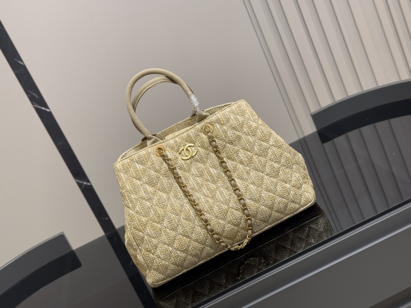 Chanel straw shopping bag
