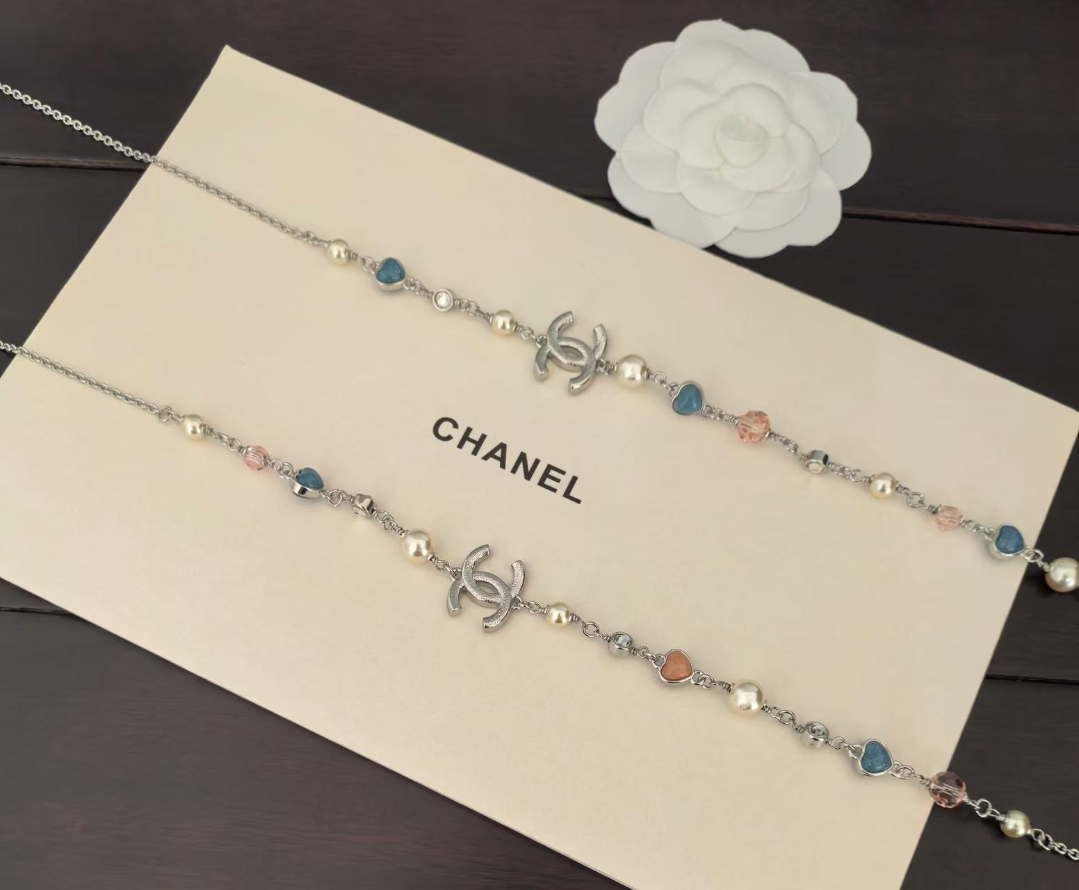 Chanel blue and pink heart-shaped necklace