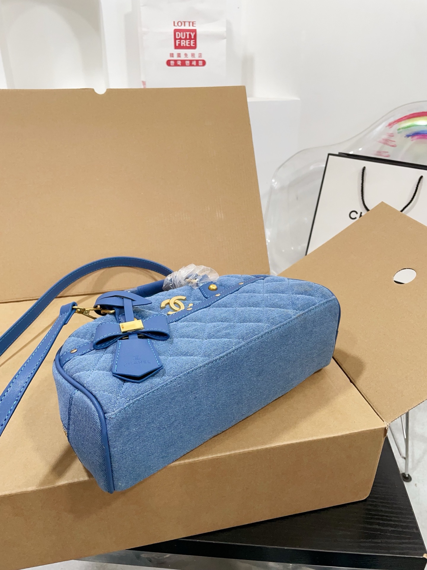 Chanel denim bowling handbag