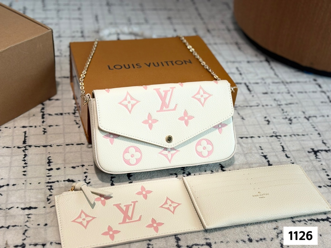 LV metal chain bag three-piece set