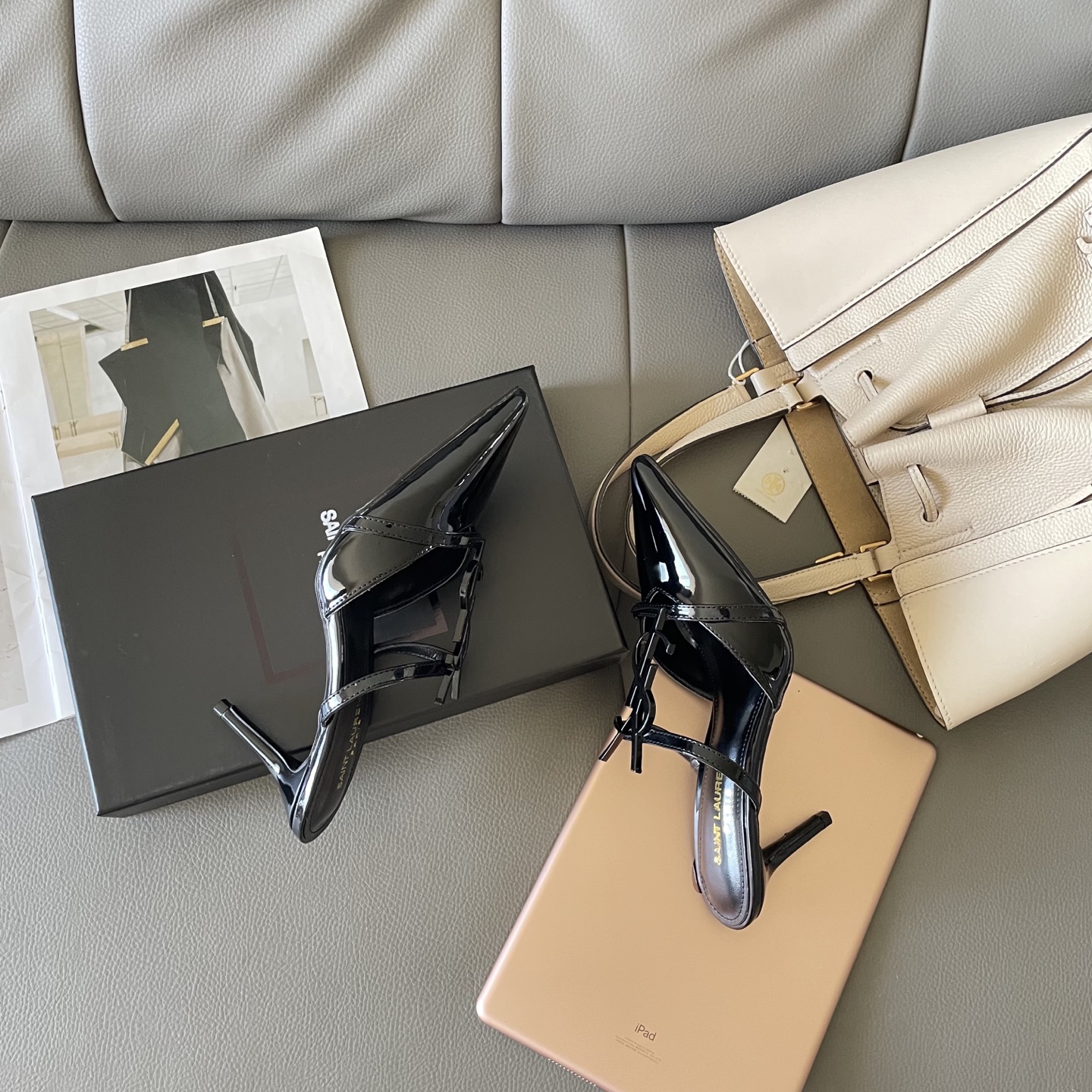 YSL summer letter buckle pointed sandals