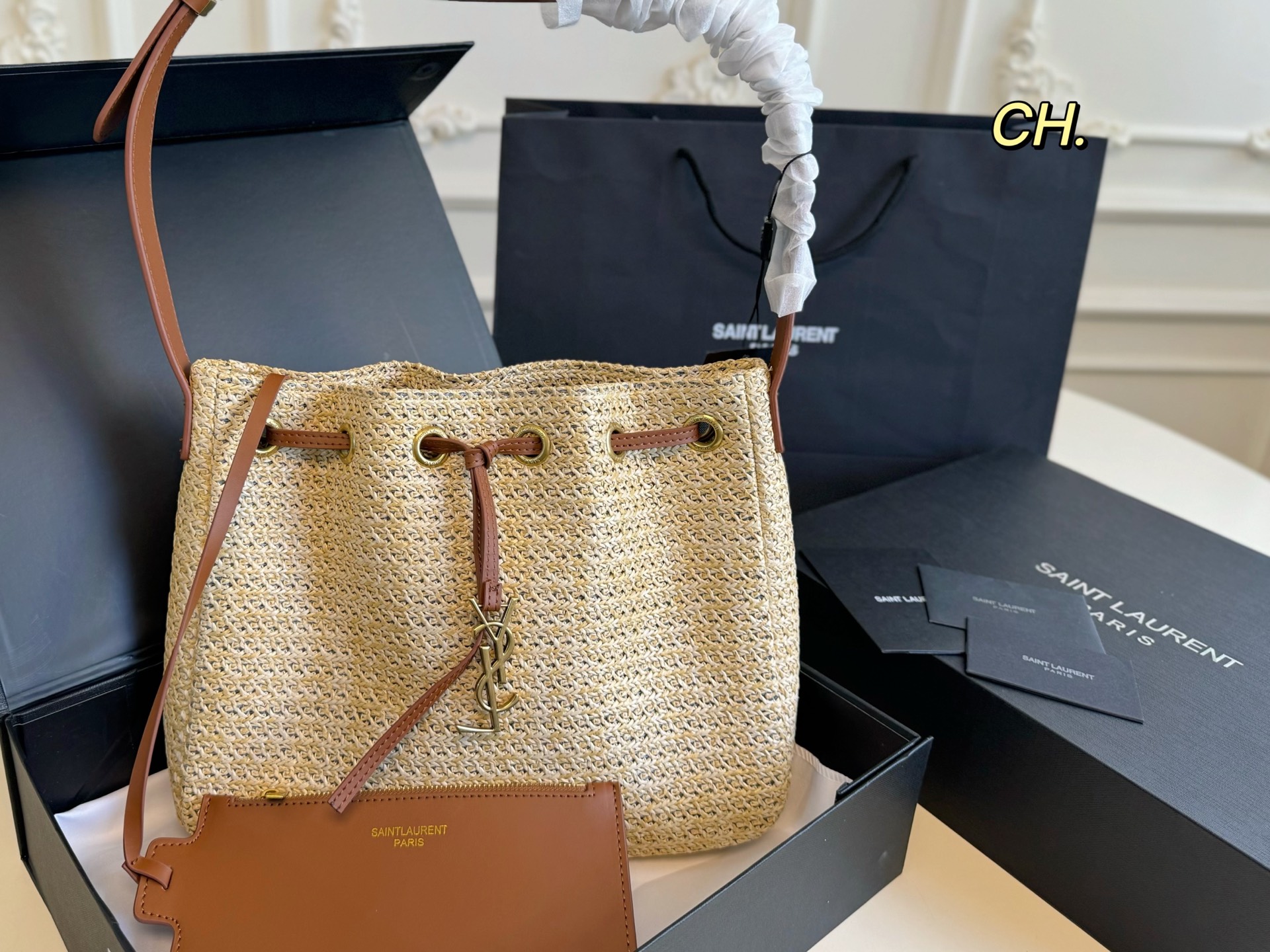 YSL straw woven summer mother's armpit bag