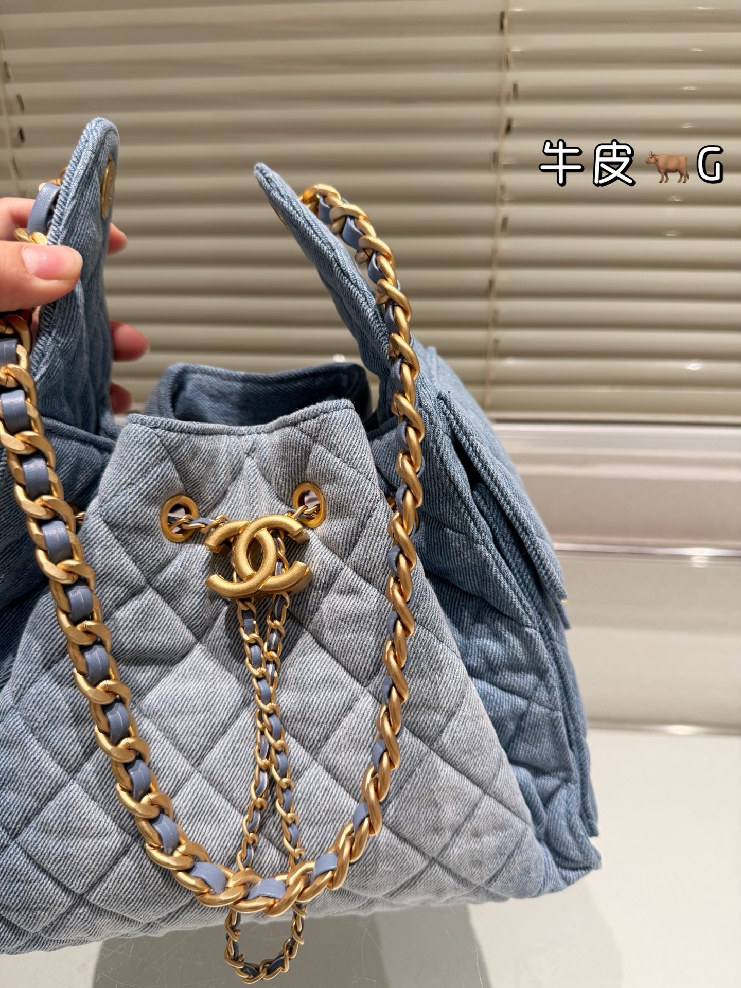 Chanel 25s small light blue denim hobo bag
