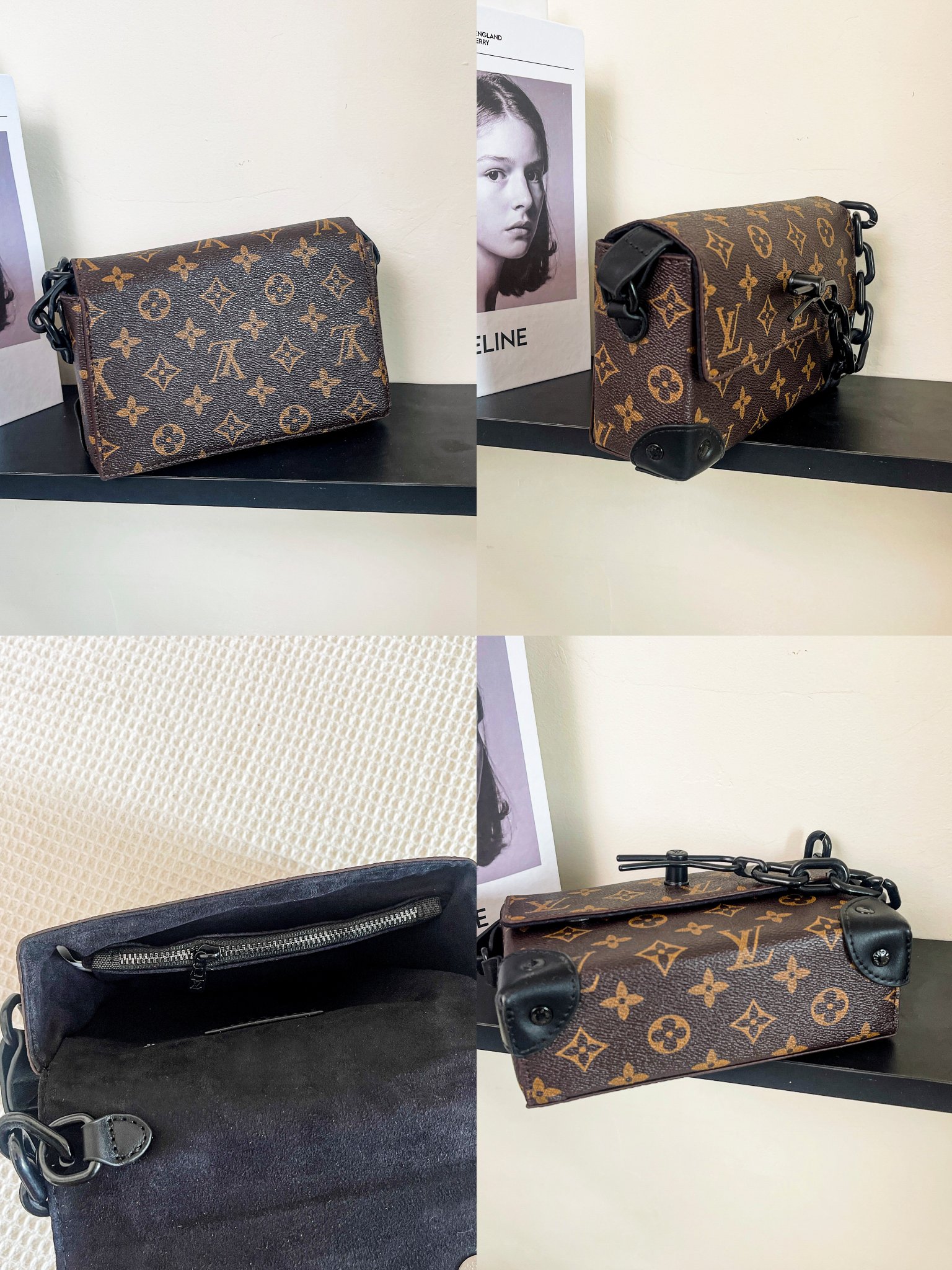 LV presbyopic chain embellished flap shoulder crossbody bag