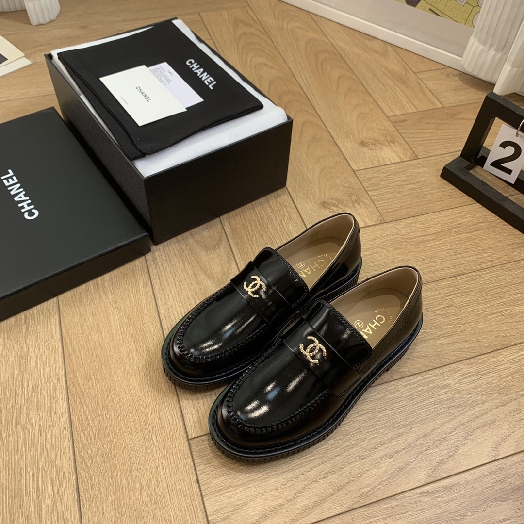 Chanel loafer shoes  cow leather sole