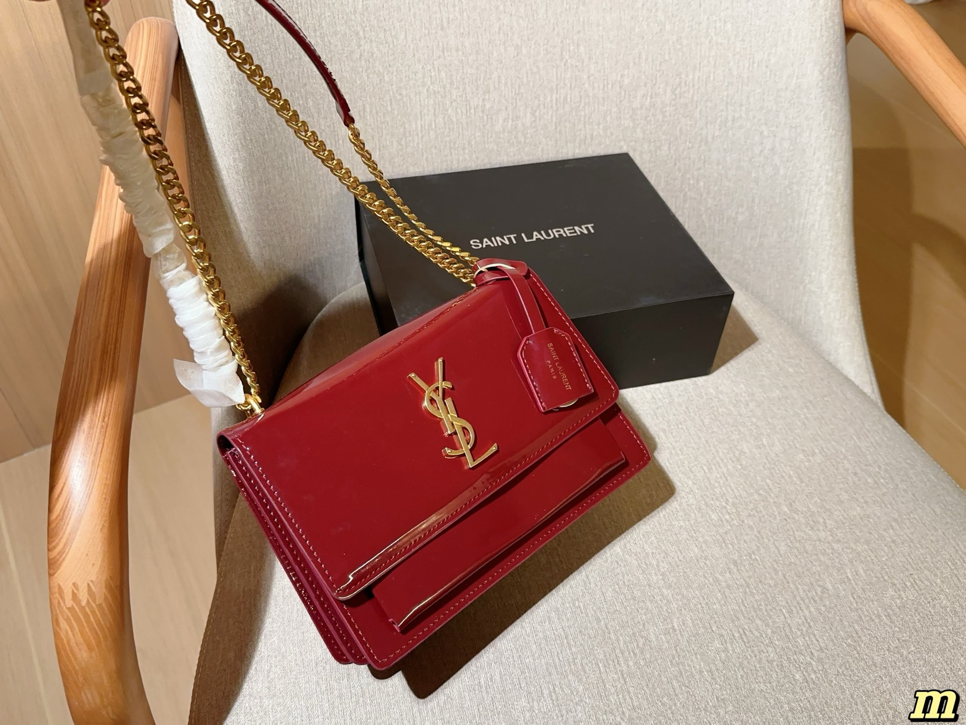 YSL patent leather flip-top chain organ bag