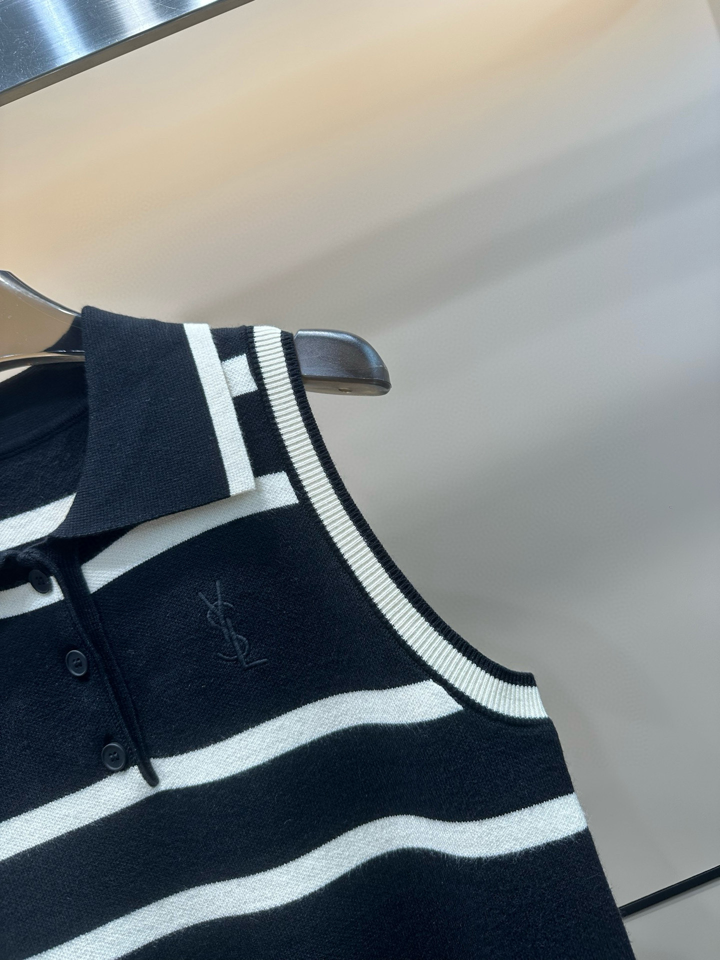 YSL letter embroidered striped lapel knitted vest