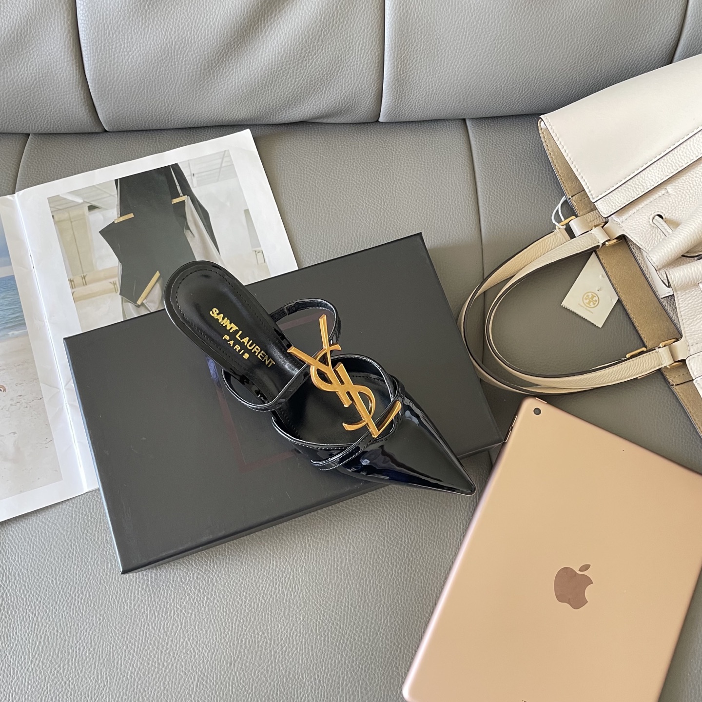 YSL summer letter buckle pointed sandals