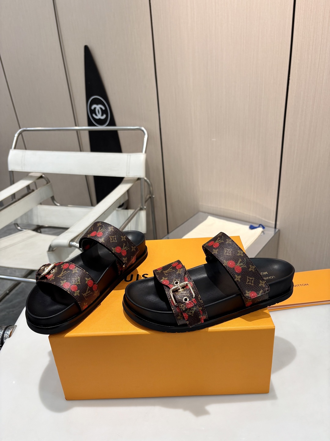 LV cherry slippers