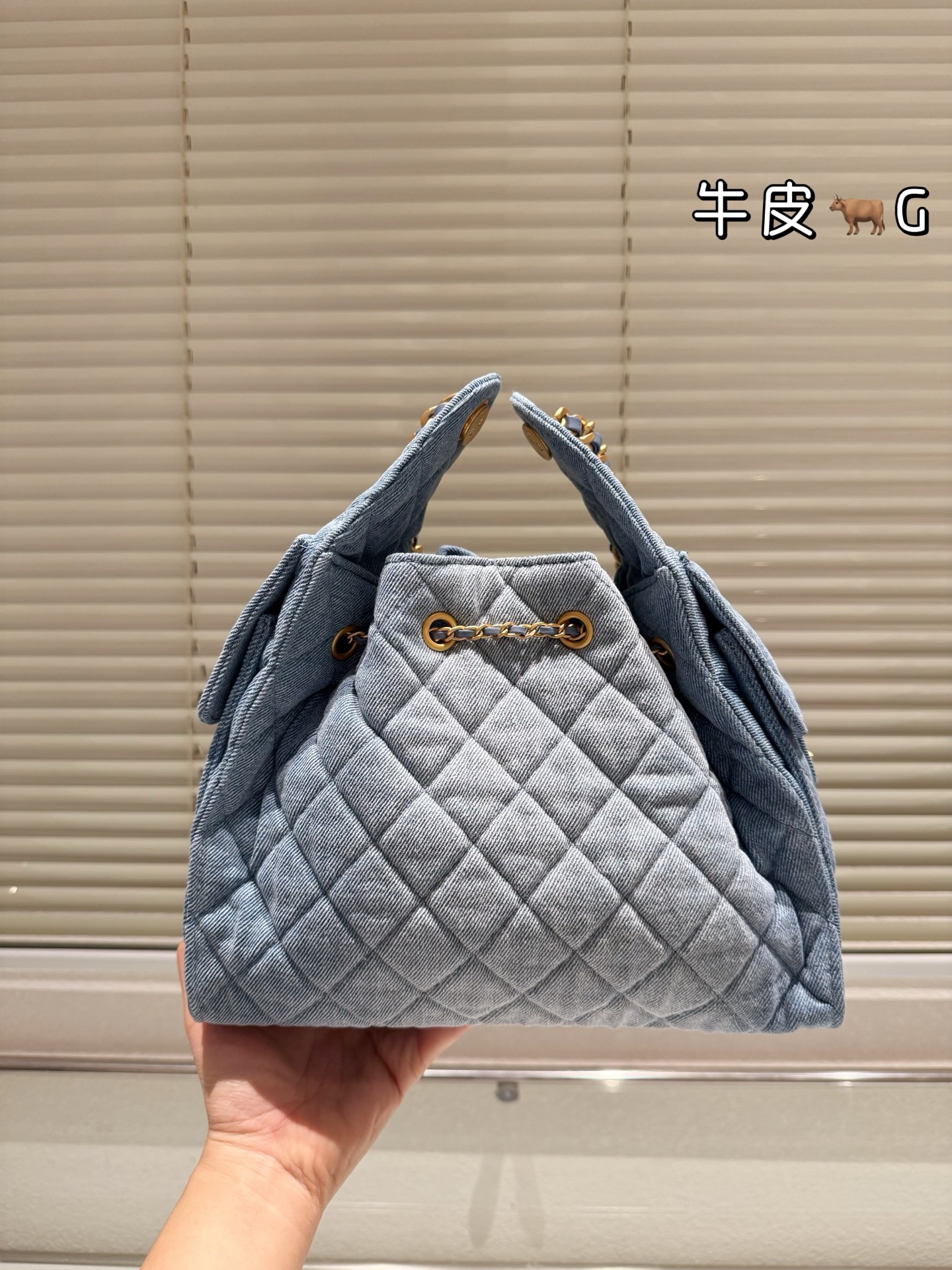 Chanel 25s small light blue denim hobo bag