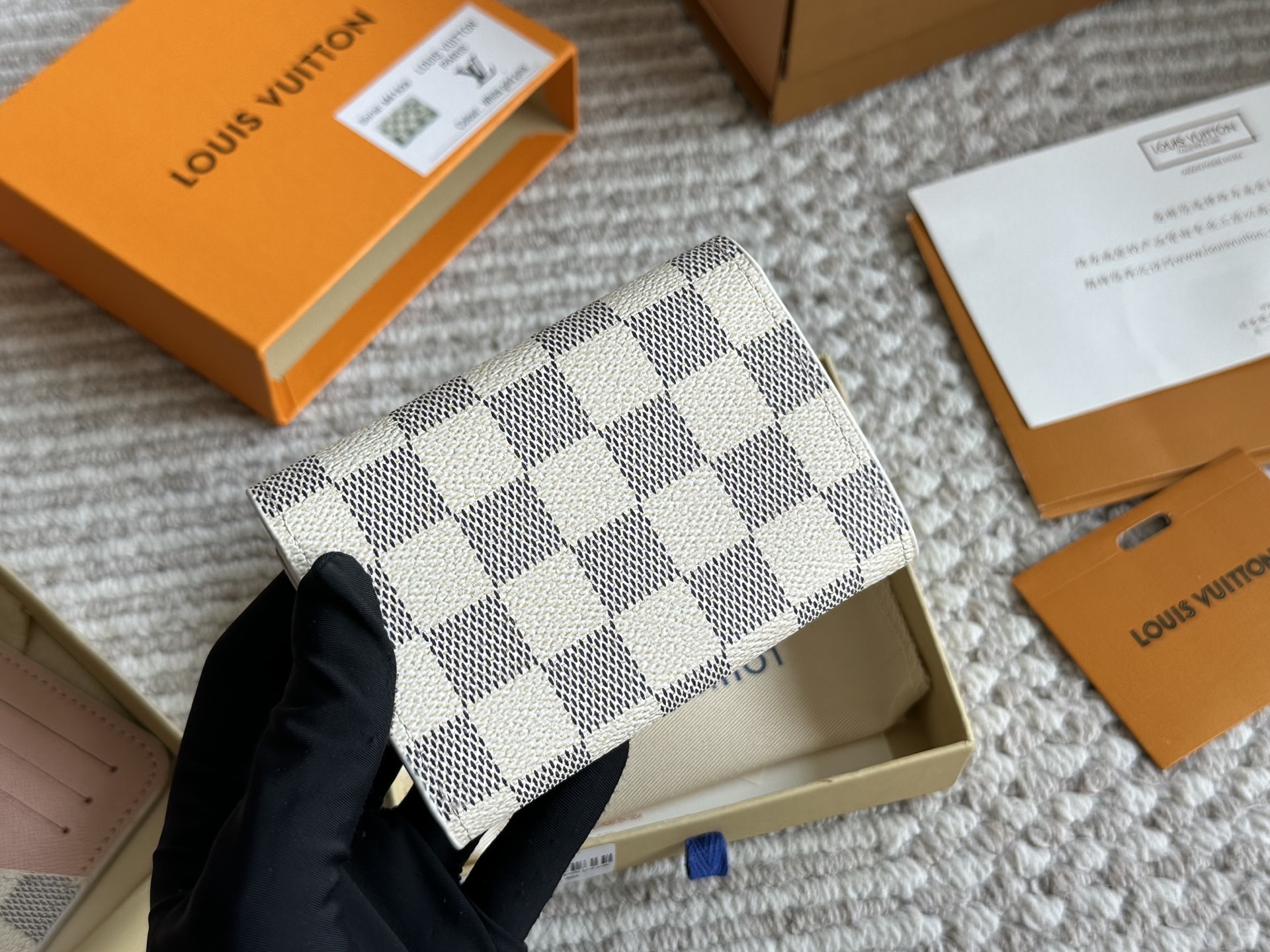 LV white checkered coin purse
