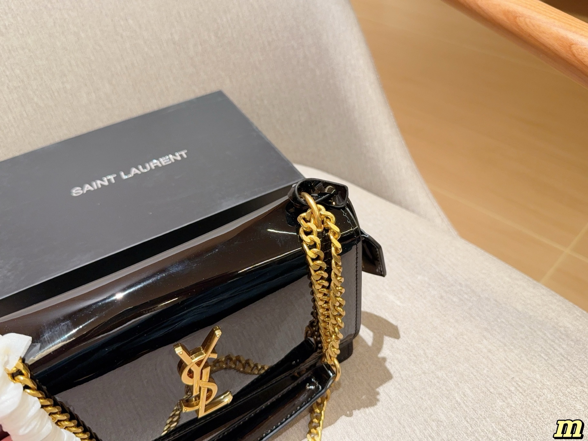 YSL patent leather flip-top chain organ bag