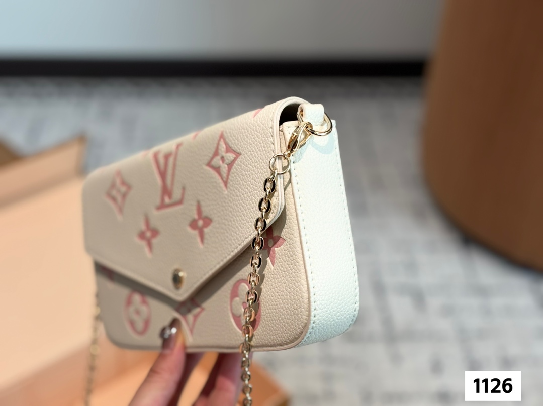 LV metal chain bag three-piece set