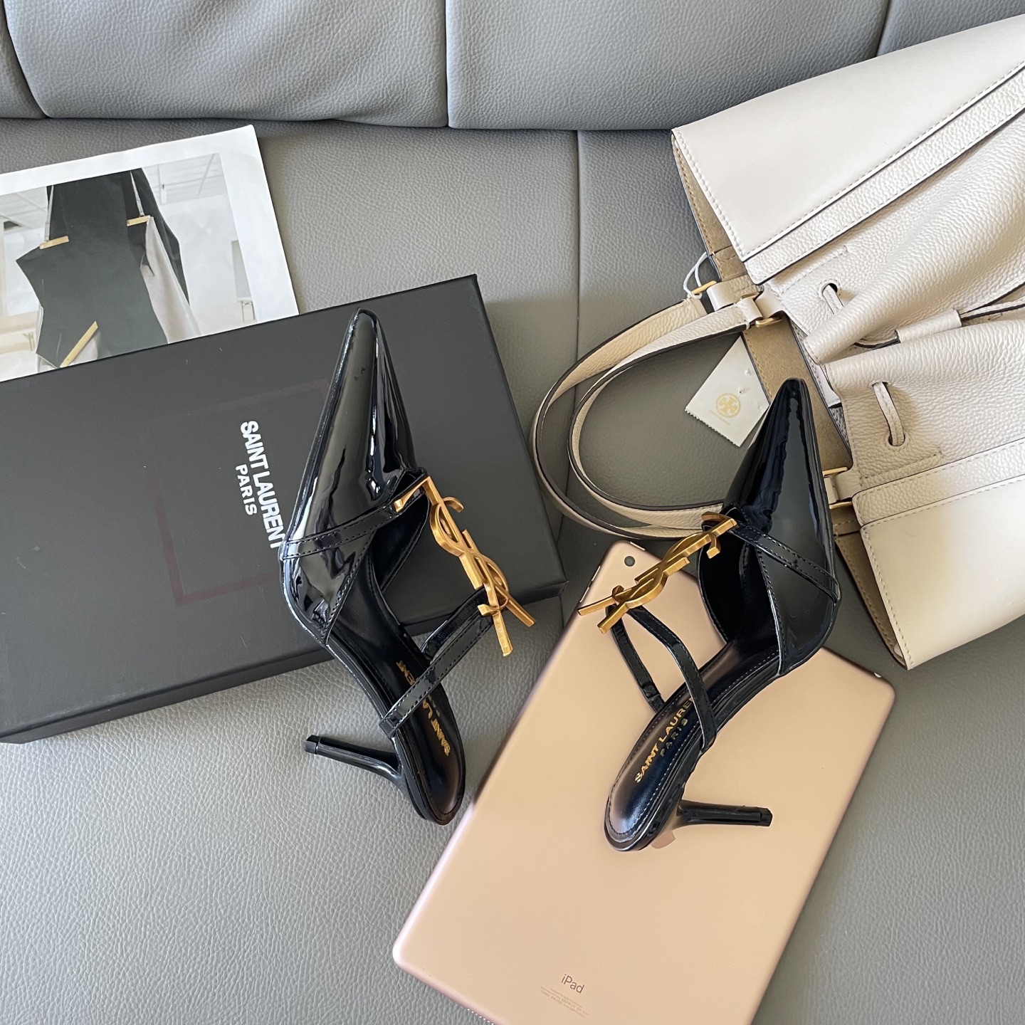 YSL summer letter buckle pointed sandals