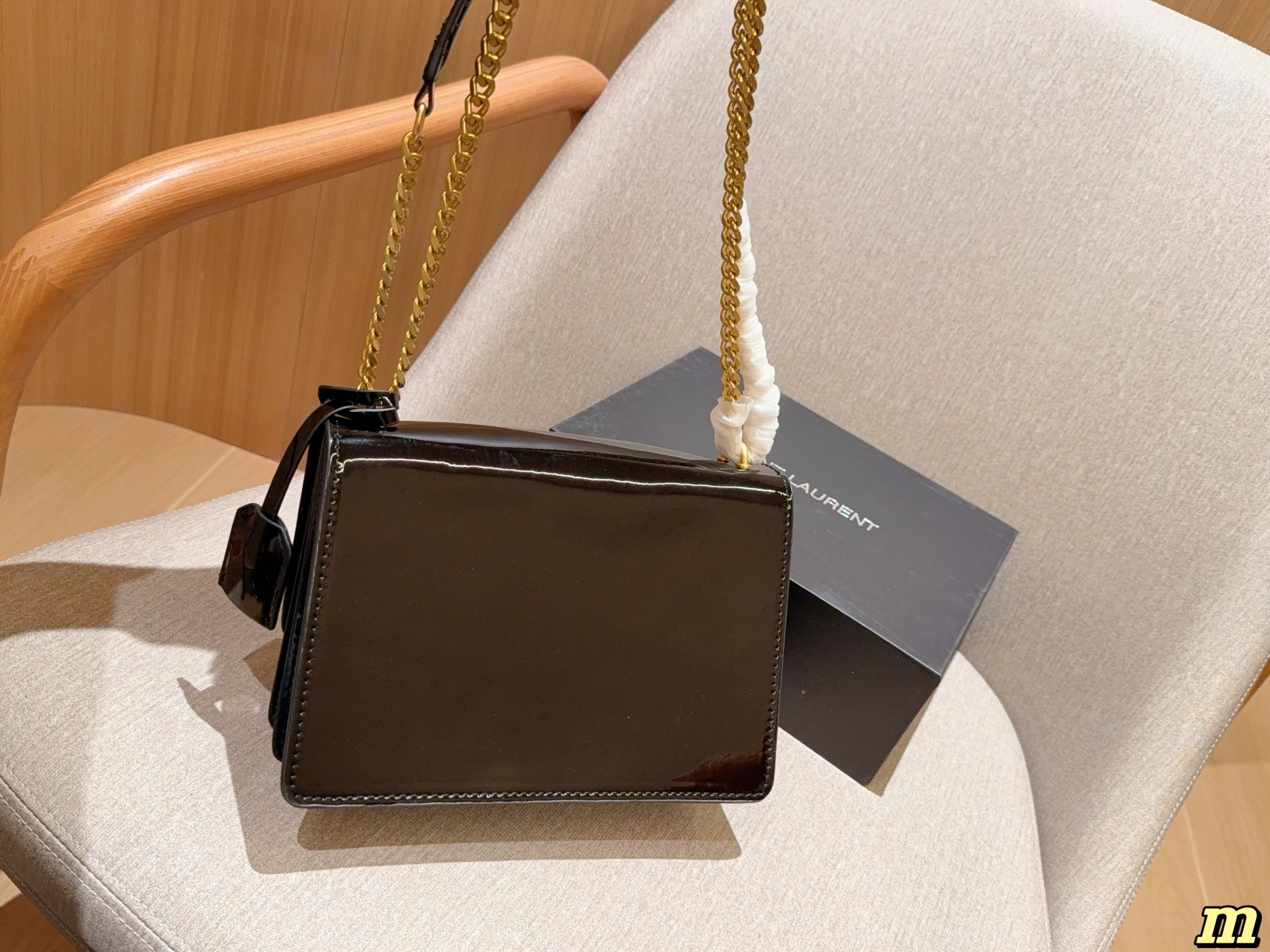 YSL patent leather flip-top chain organ bag