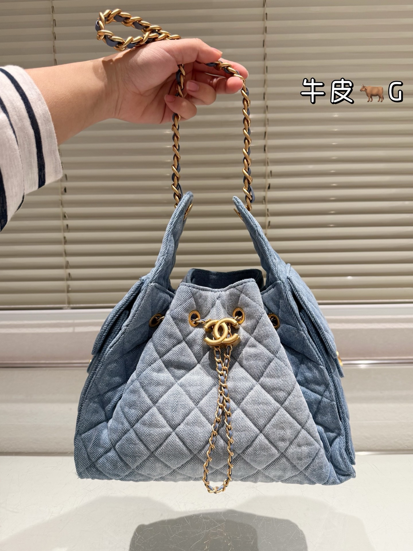 Chanel 25s small light blue denim hobo bag