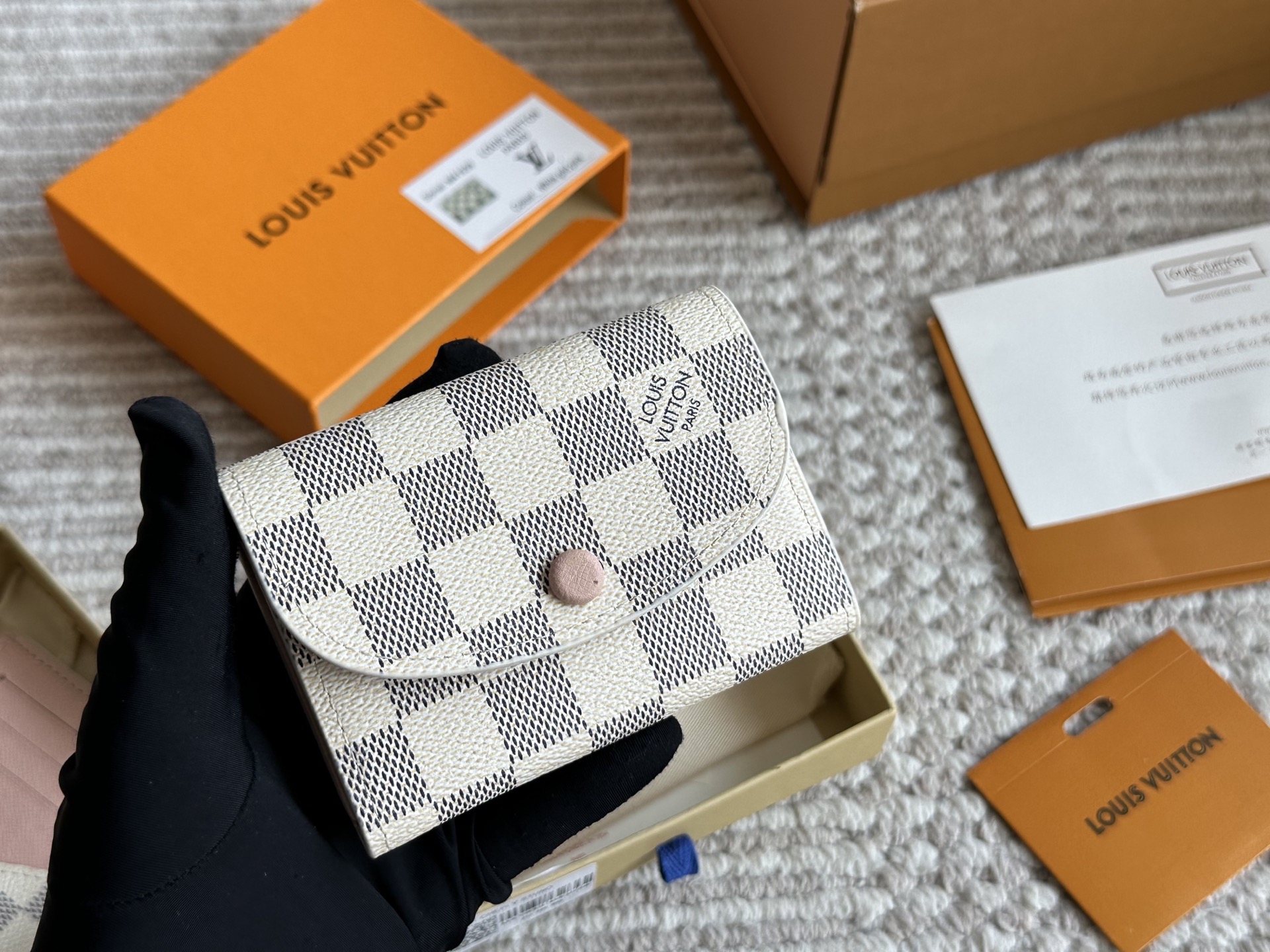 LV white checkered coin purse