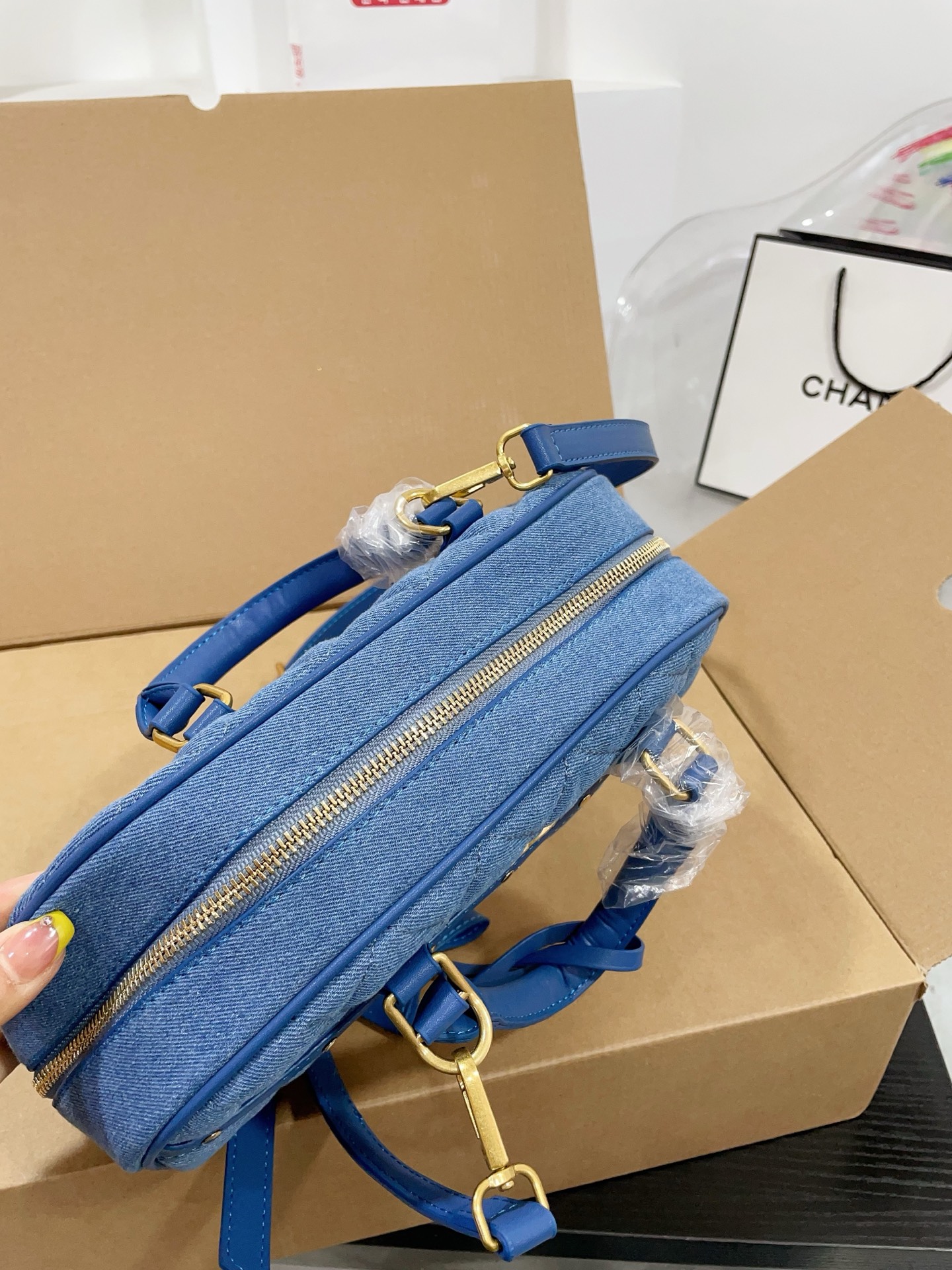 Chanel denim bowling handbag