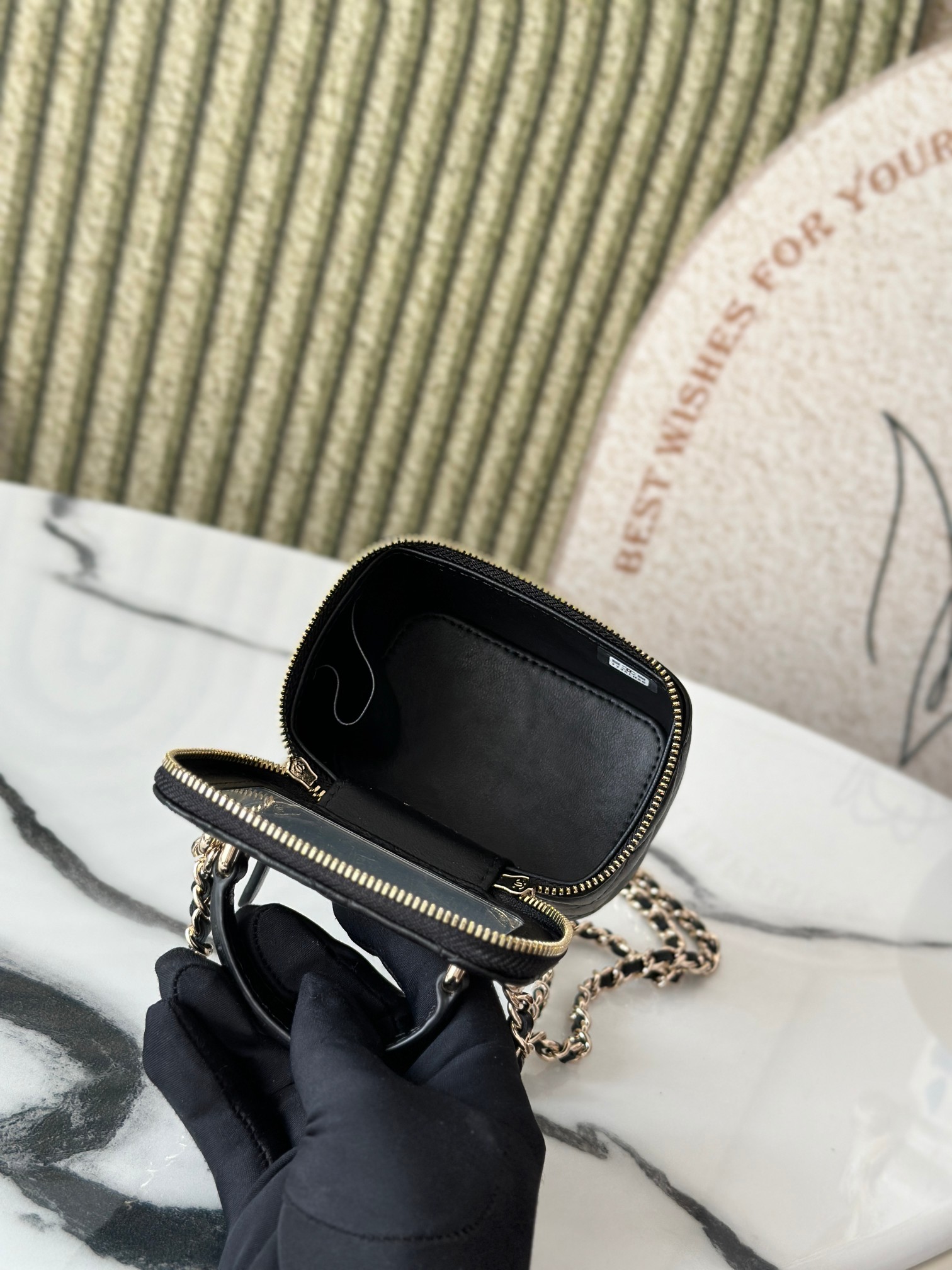 Top version Chanel Chain Makeup Bag with a makeup mirror inside