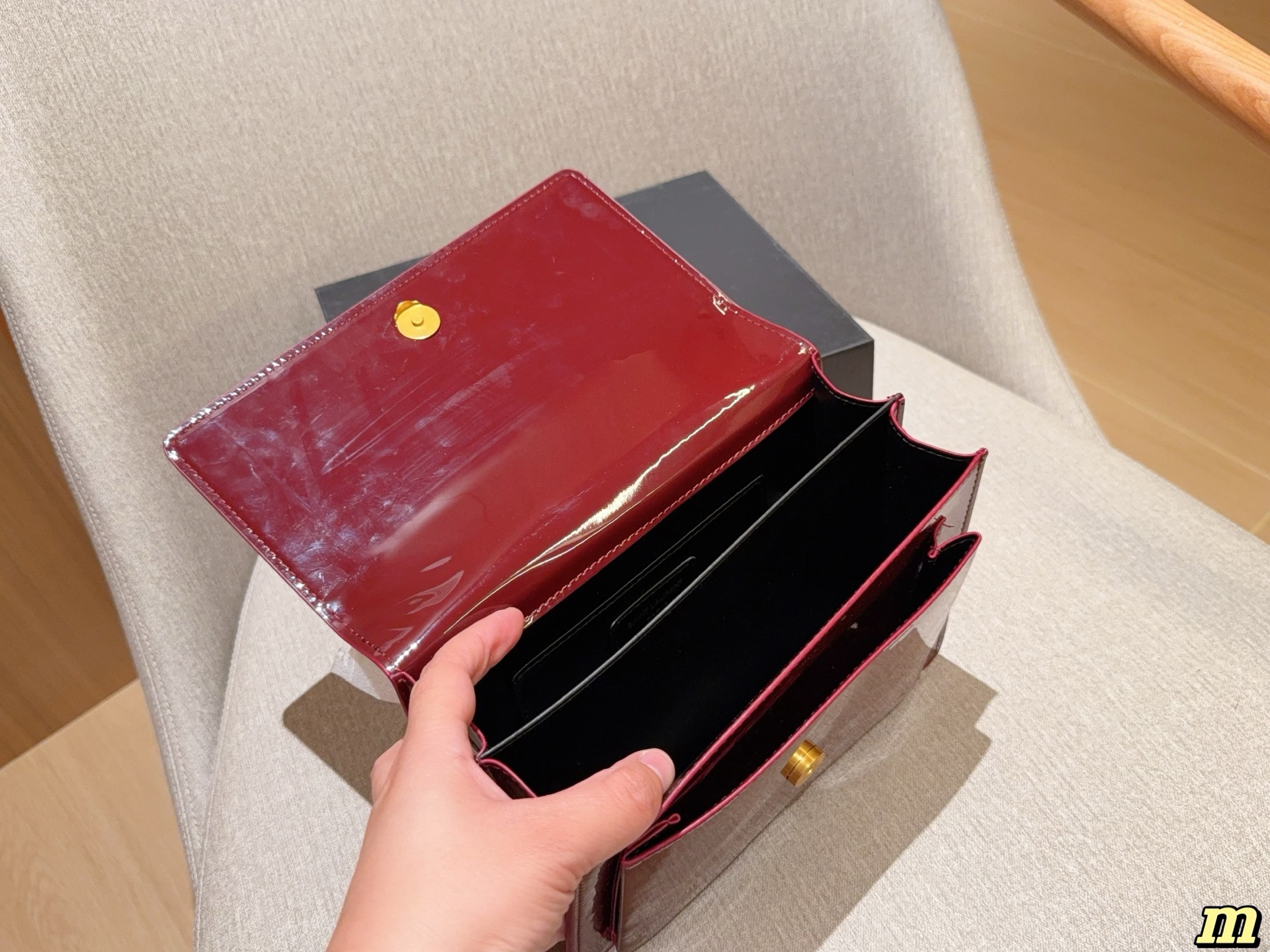 YSL patent leather flip-top chain organ bag