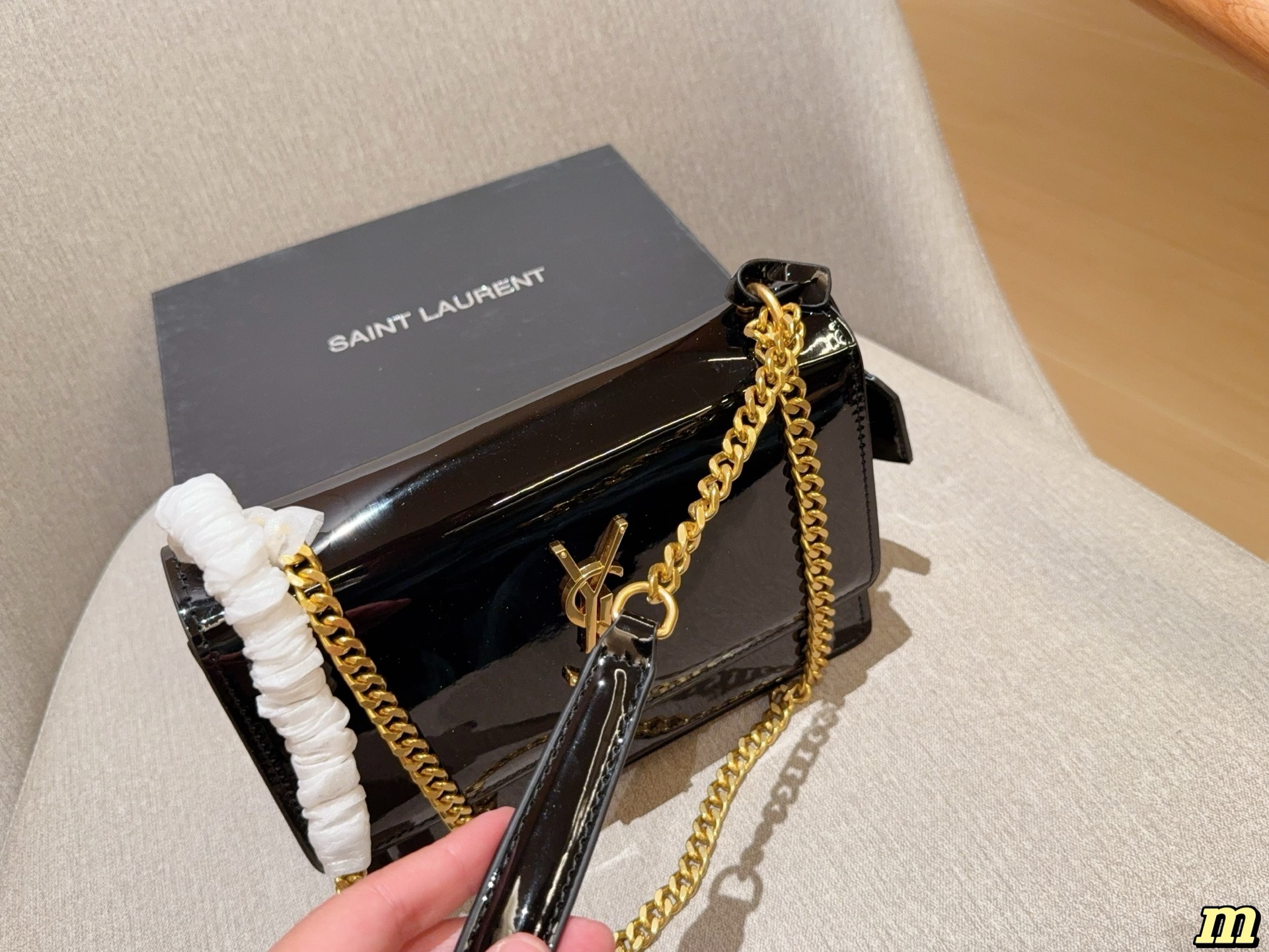 YSL patent leather flip-top chain organ bag