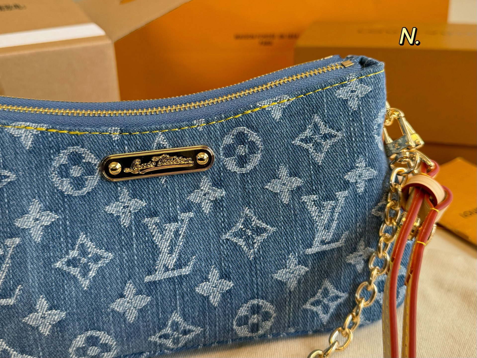LV denim Liv pochette chain underarm bag