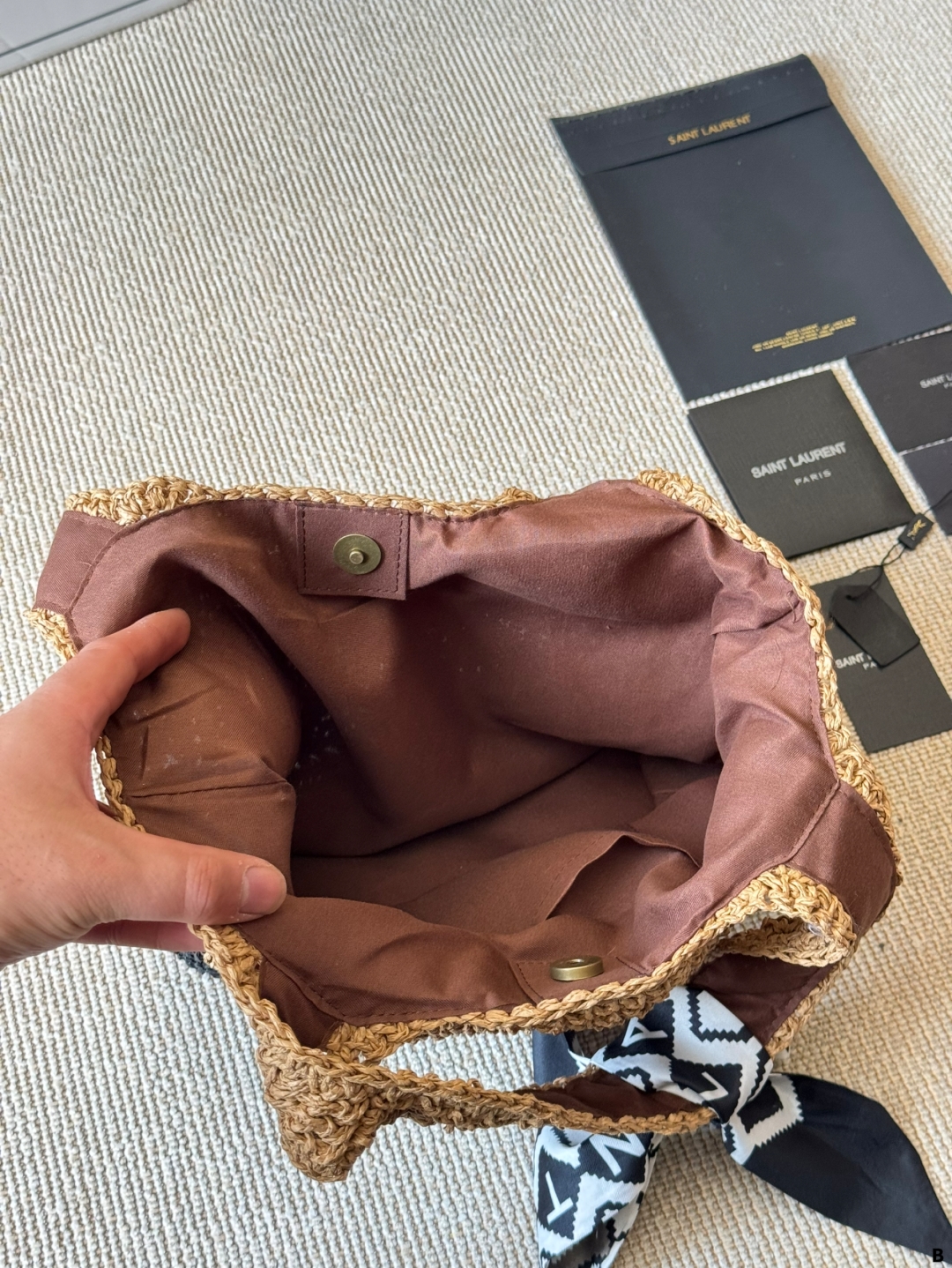 YSL woven tote bag is lightweight and practical