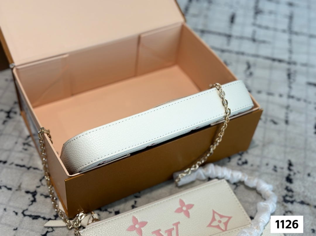 LV metal chain bag three-piece set