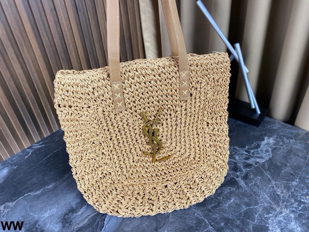 YSL raffia grass woven shopping bags