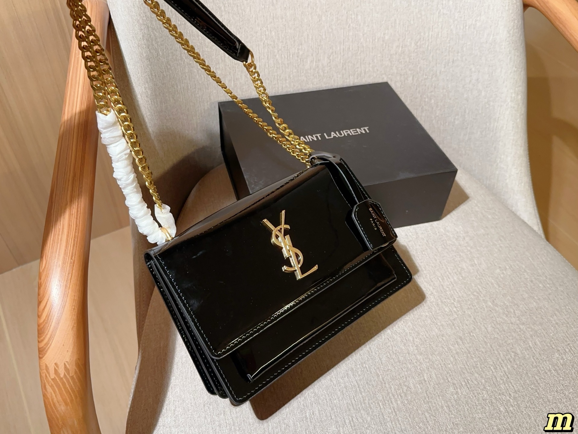 YSL patent leather flip-top chain organ bag